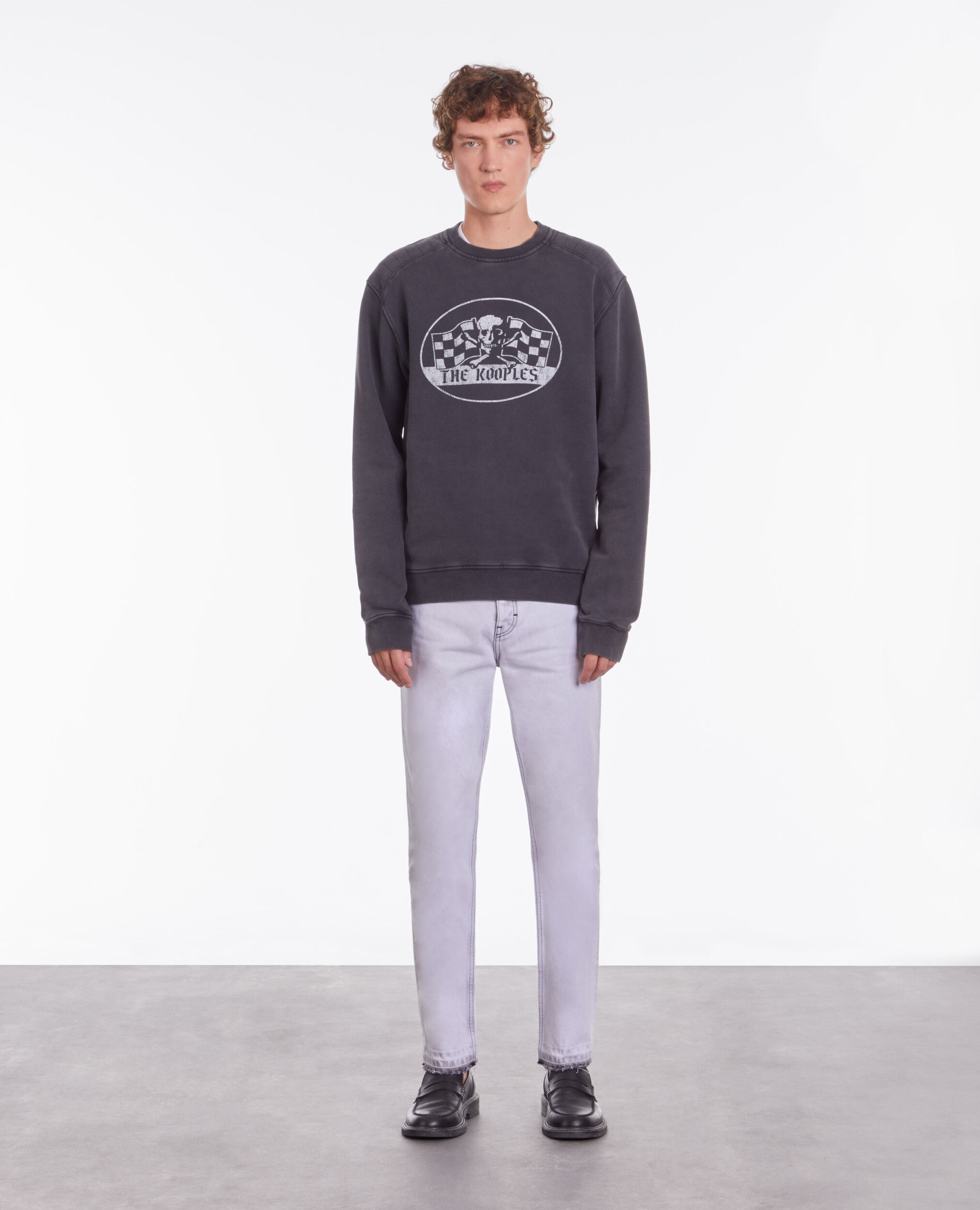 Black sweatshirt with Racing skull serigraphy BLACK WASHED