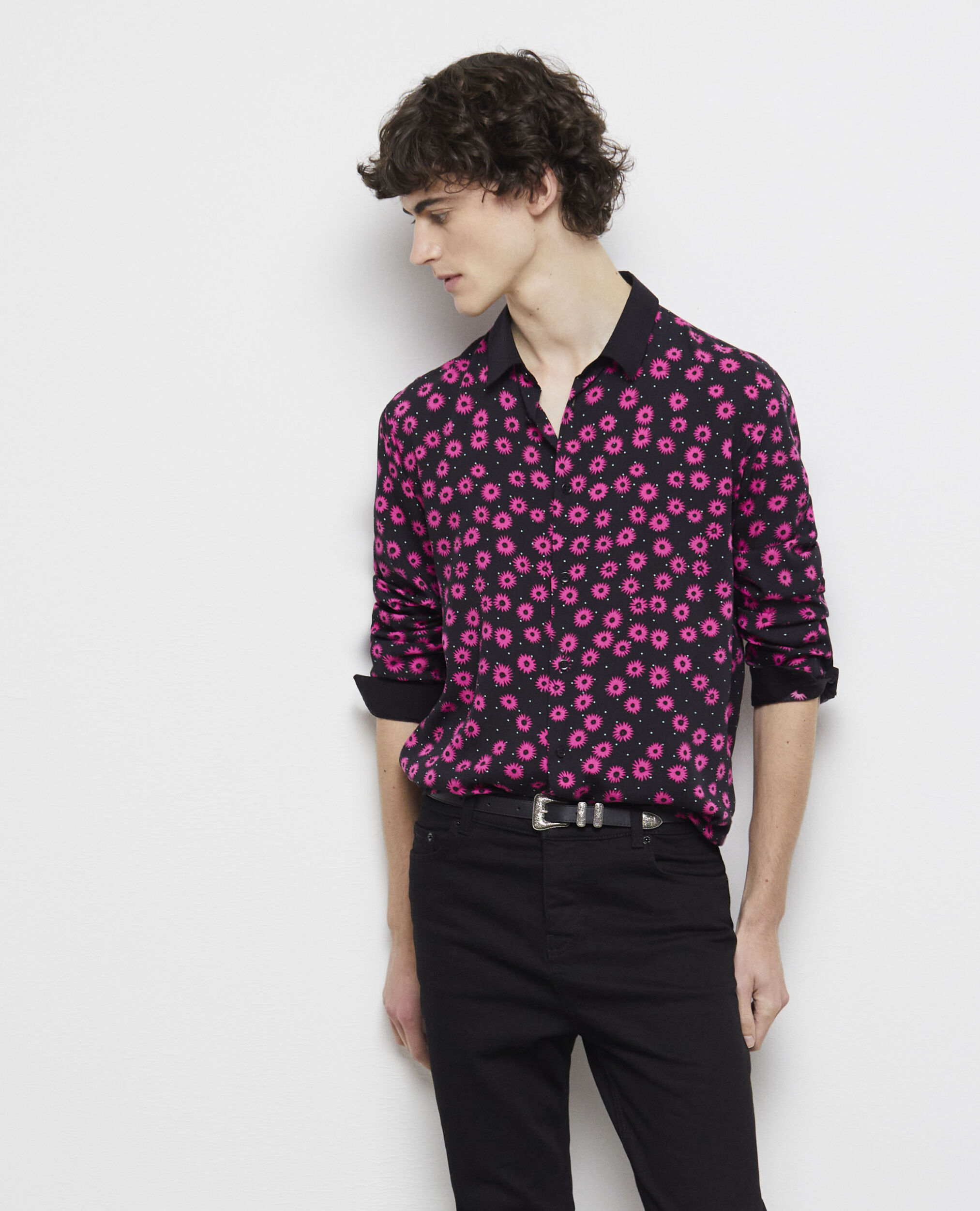 Printed classic-collar shirt BLACK / PINK