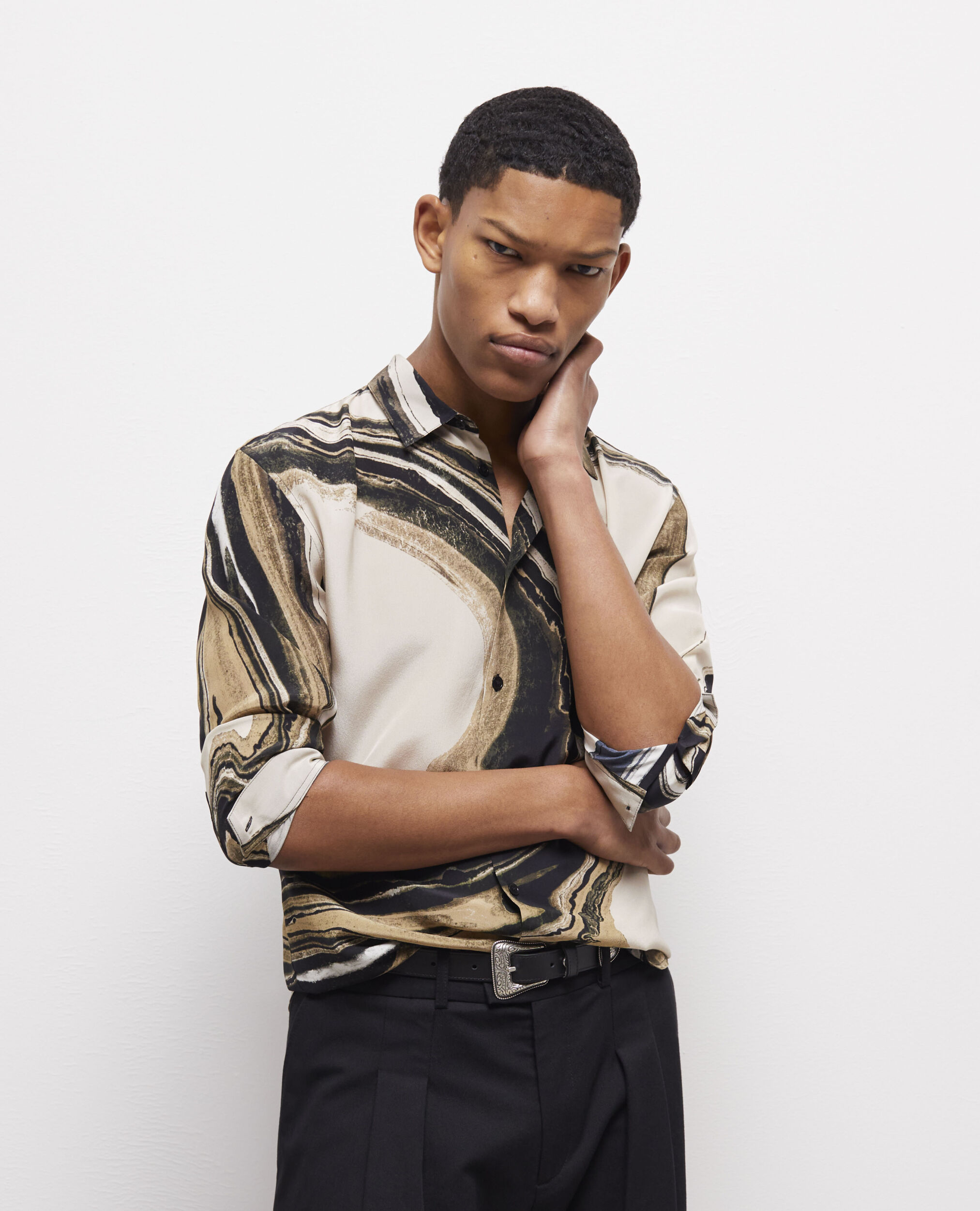 Printed silk shirt BEIGE-BROWN