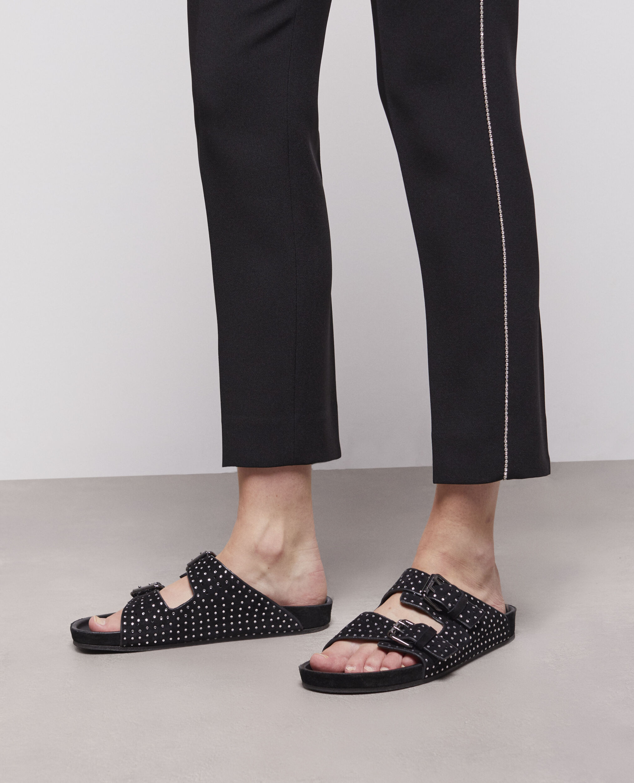 Double strap sandals with rhinestones BLACK