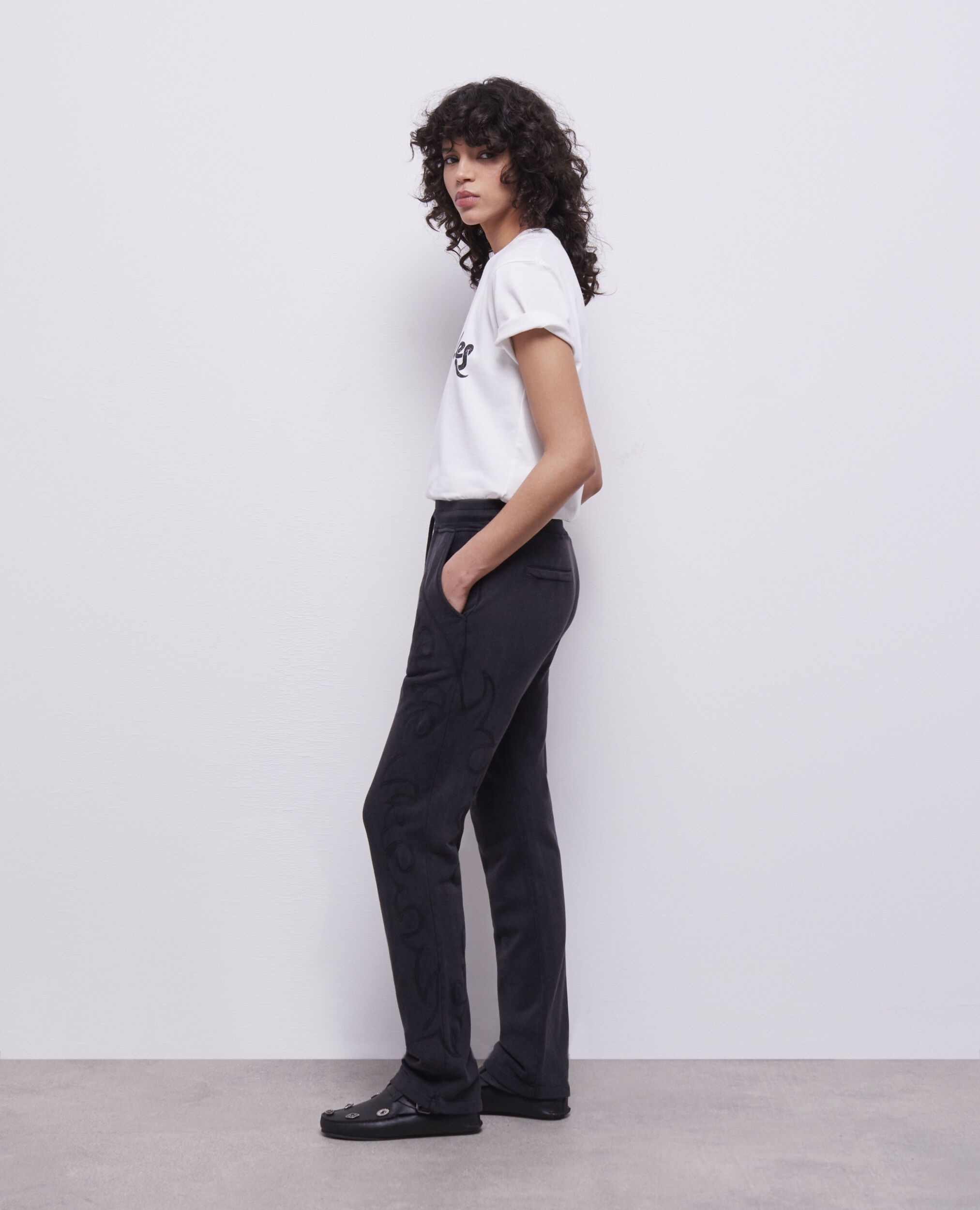 Black joggers with Western-style embroidery BLACK WASHED