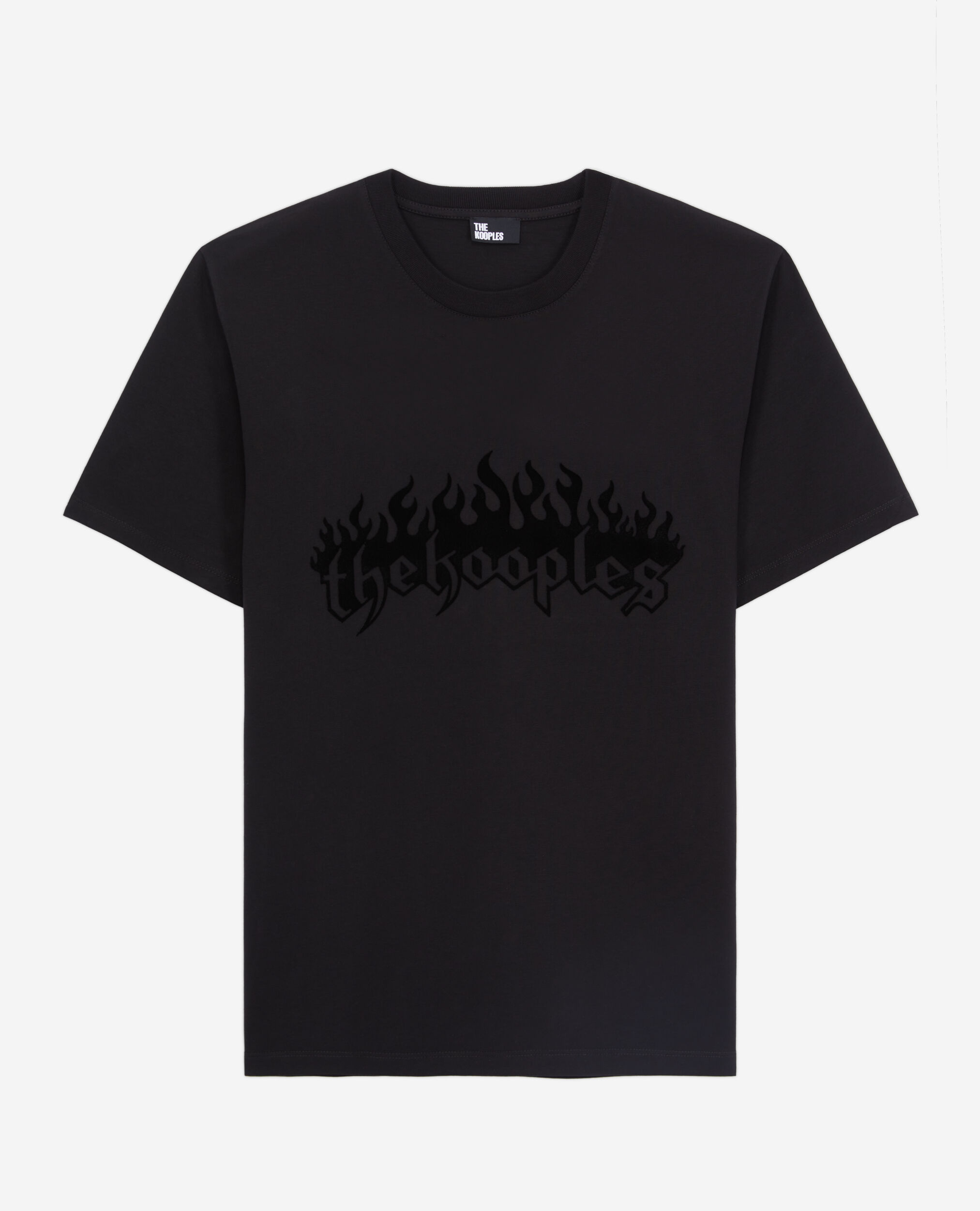 Men's black t-shirt with kooples on fire velvet flocking BLACK