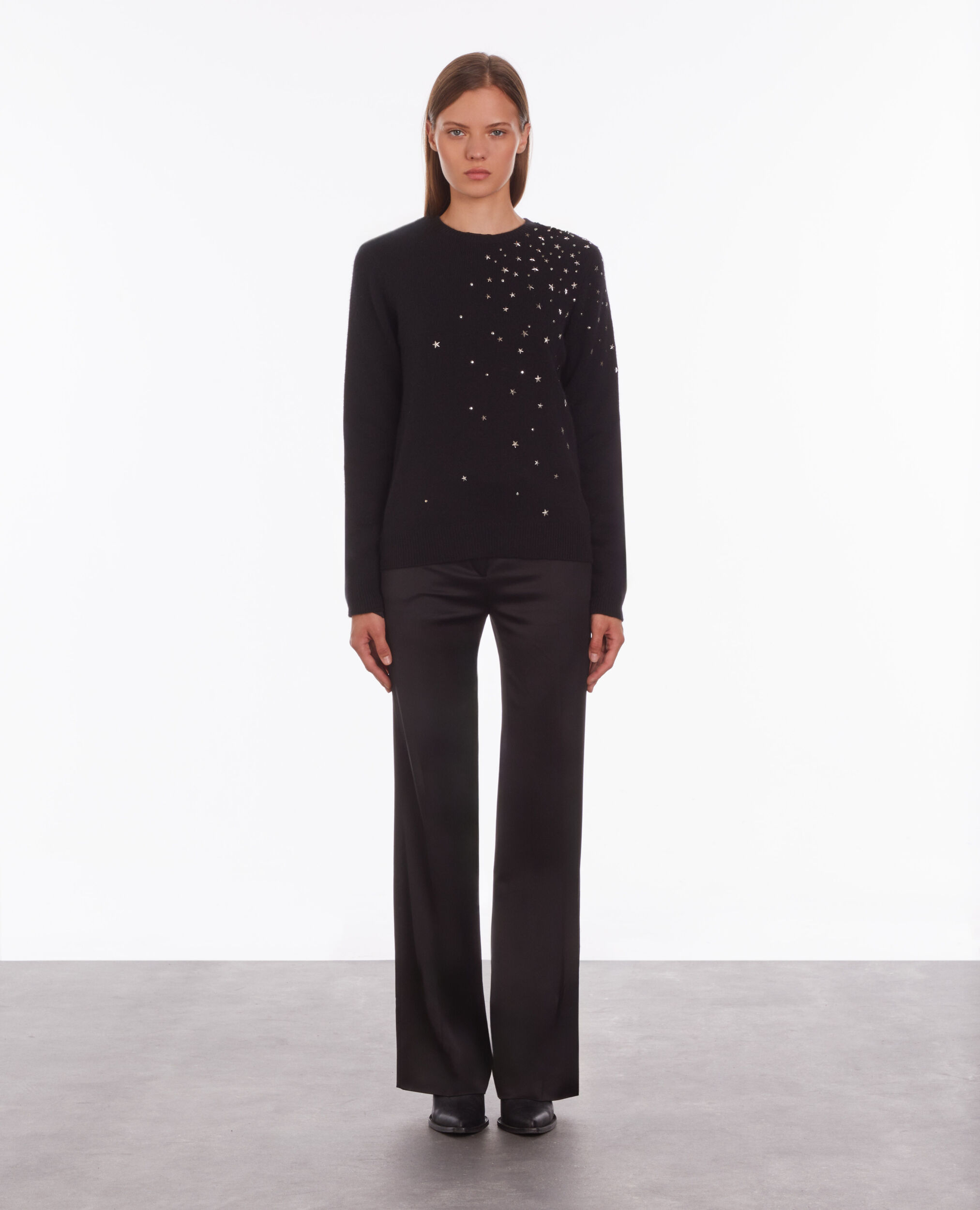 Black cashmere blend sweater with stars BLACK