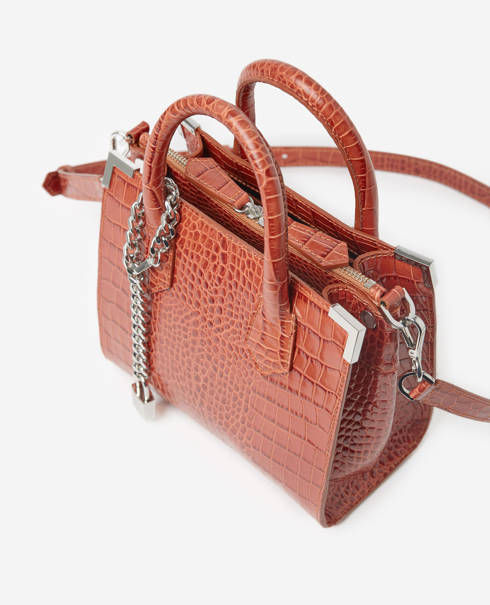 Ming medium red croc-print bag in leather RED / ORANGE