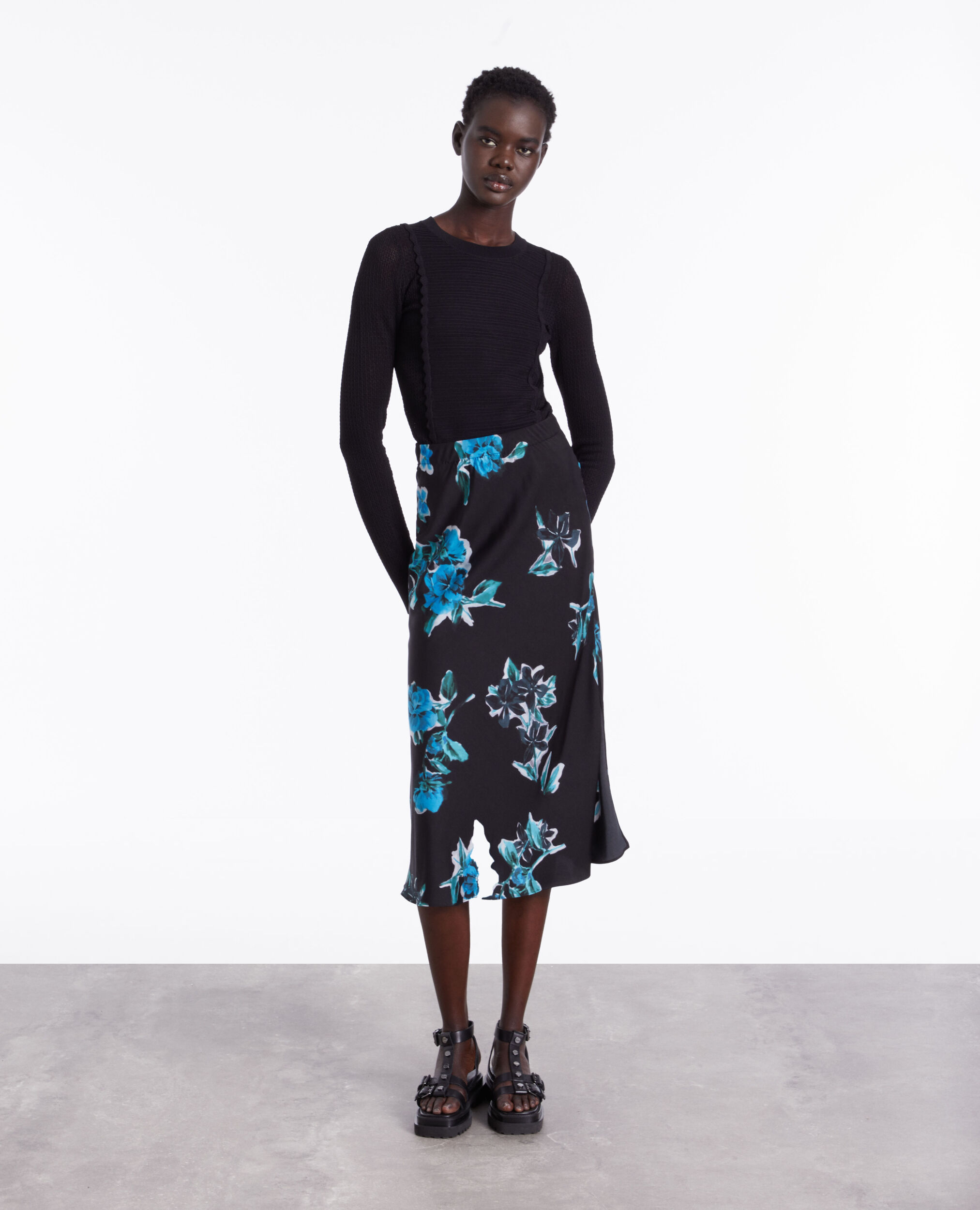 Long printed skirt BLACK BLUE