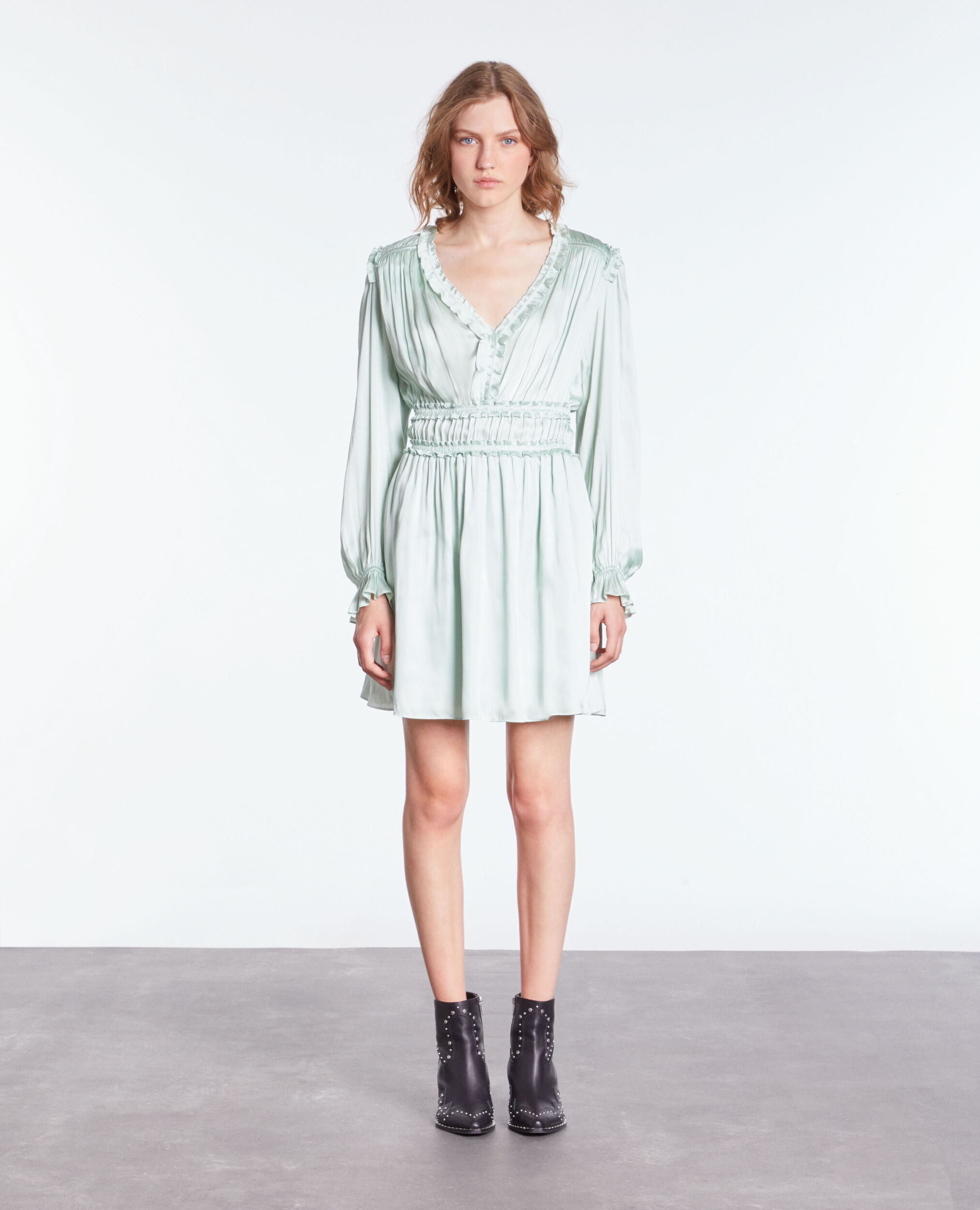 Short blue dress with shirring OCEAN