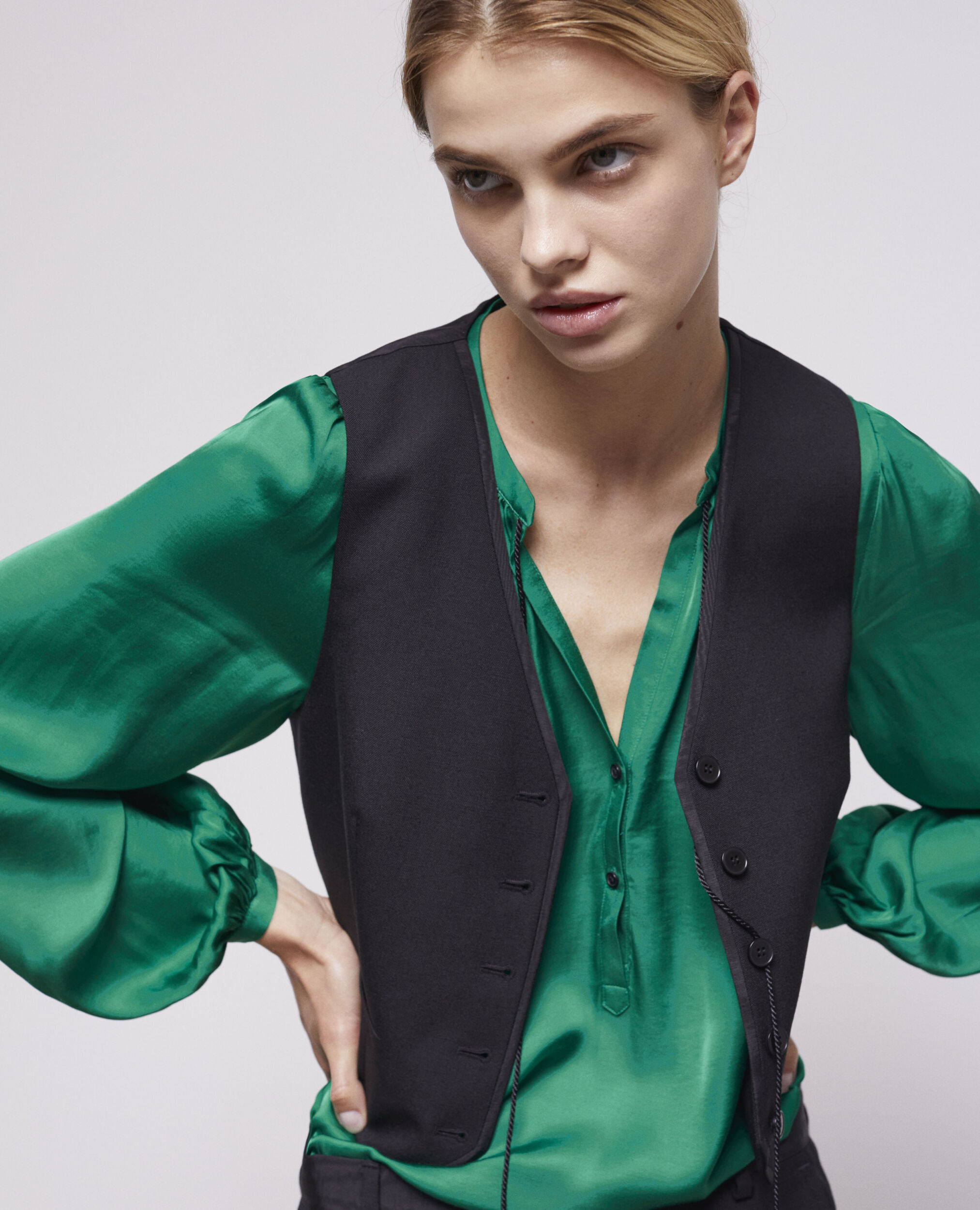 Black wool suit vest BLACK WHITE