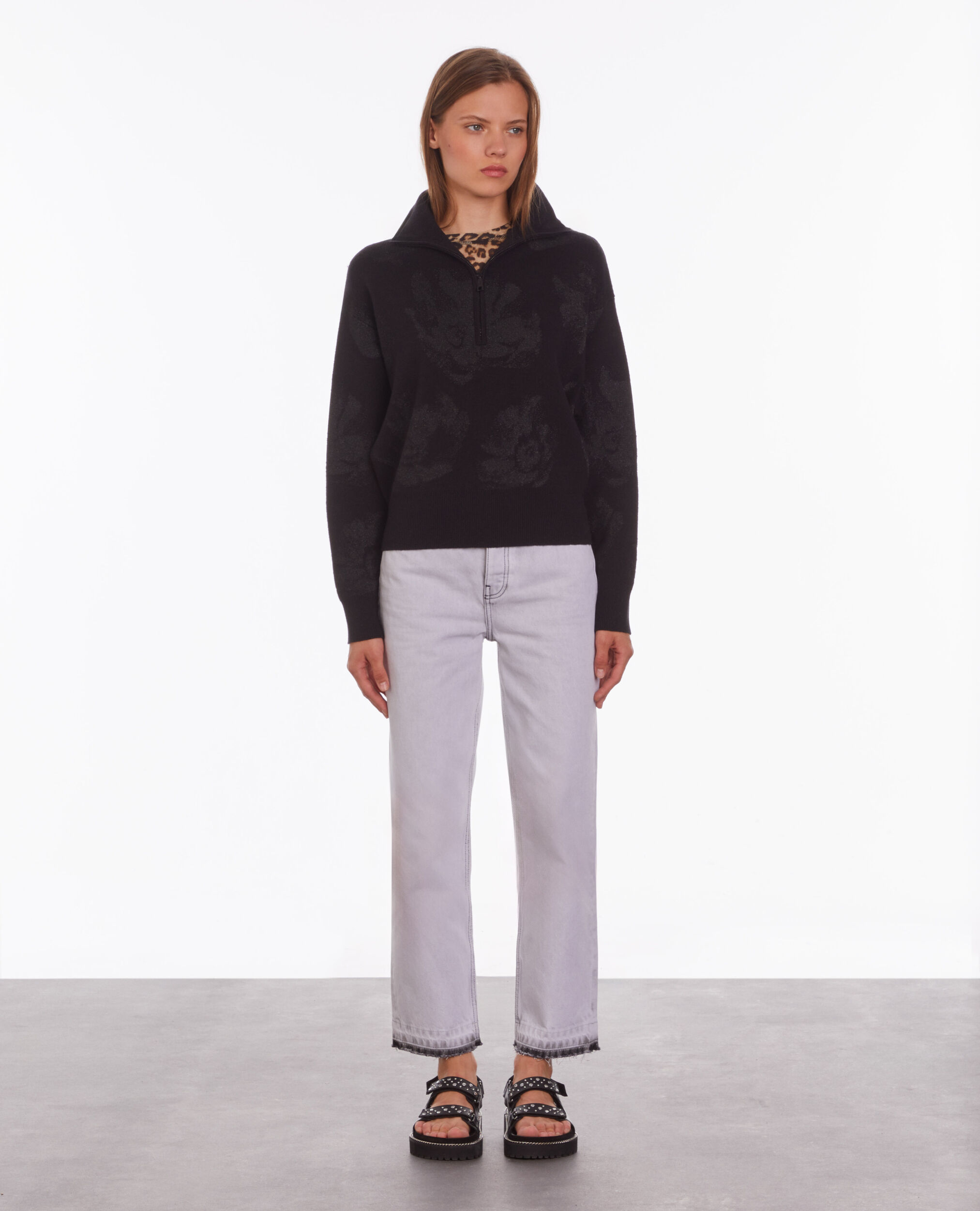 Black wool-blend sweater with lurex patterns BLACK/BLACK