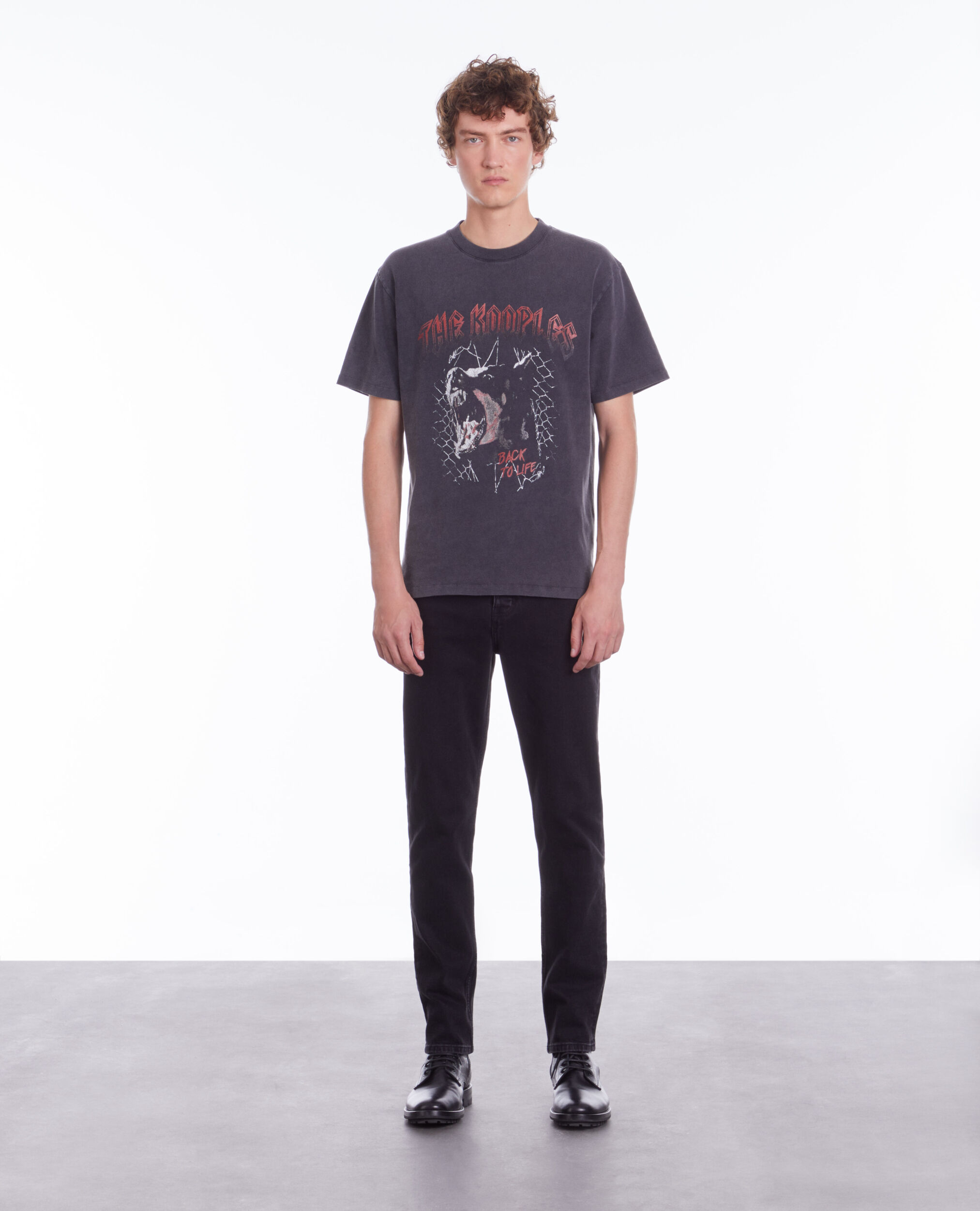 Men's black t-shirt with barking dog serigraphy BLACK WASHED