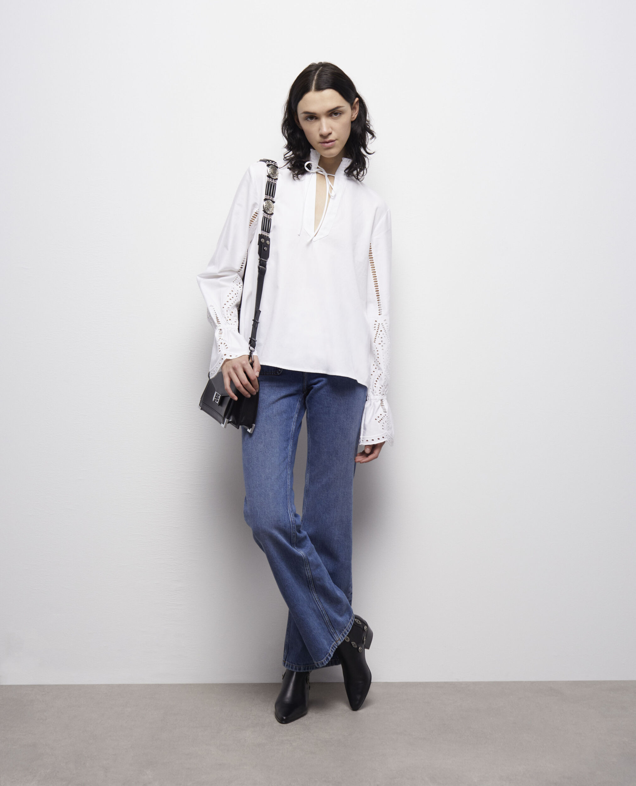 White blouse with broderie anglaise WHITE