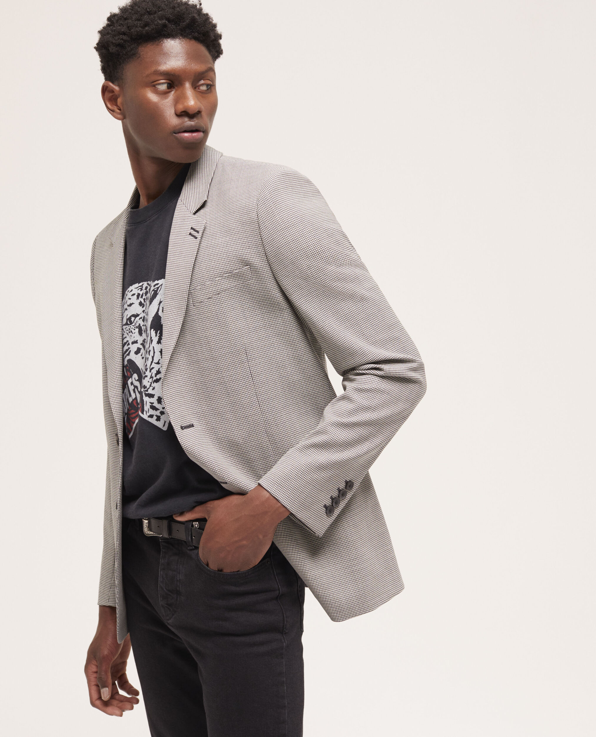Gray patterned wool suit jacket ECRU BLACK