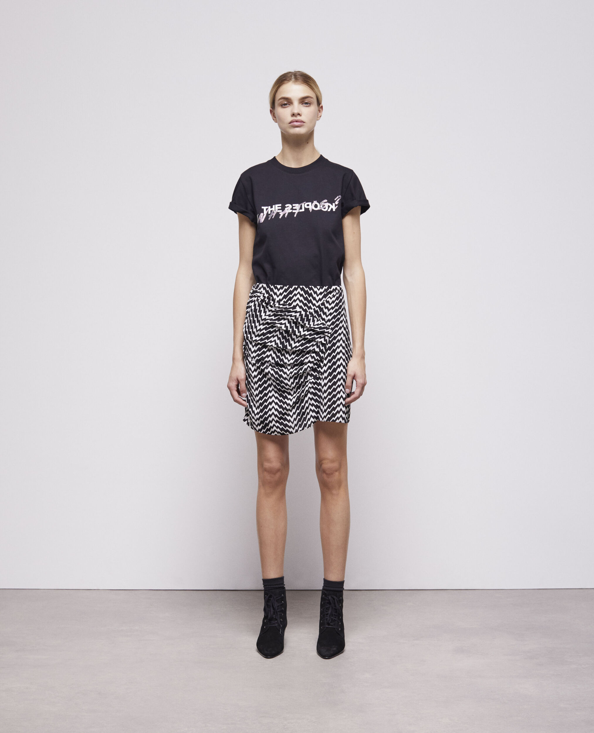 Short black draped skirt BLACK WHITE