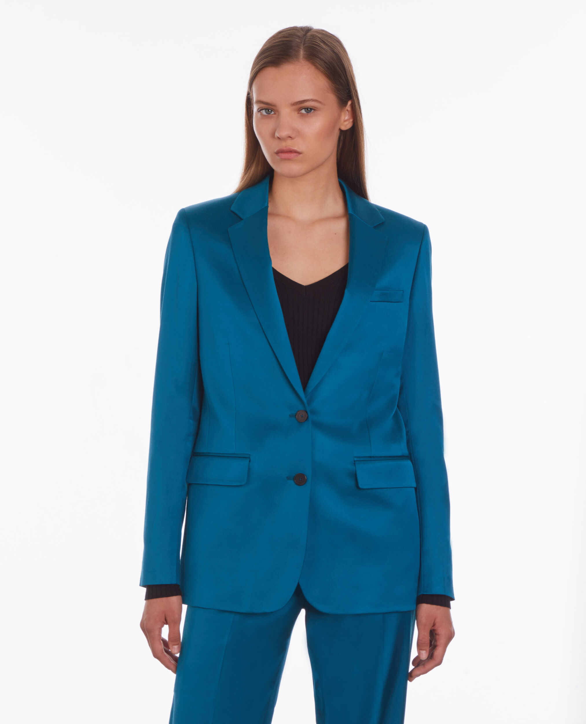 Blue satin suit blazer DEEP BLUE