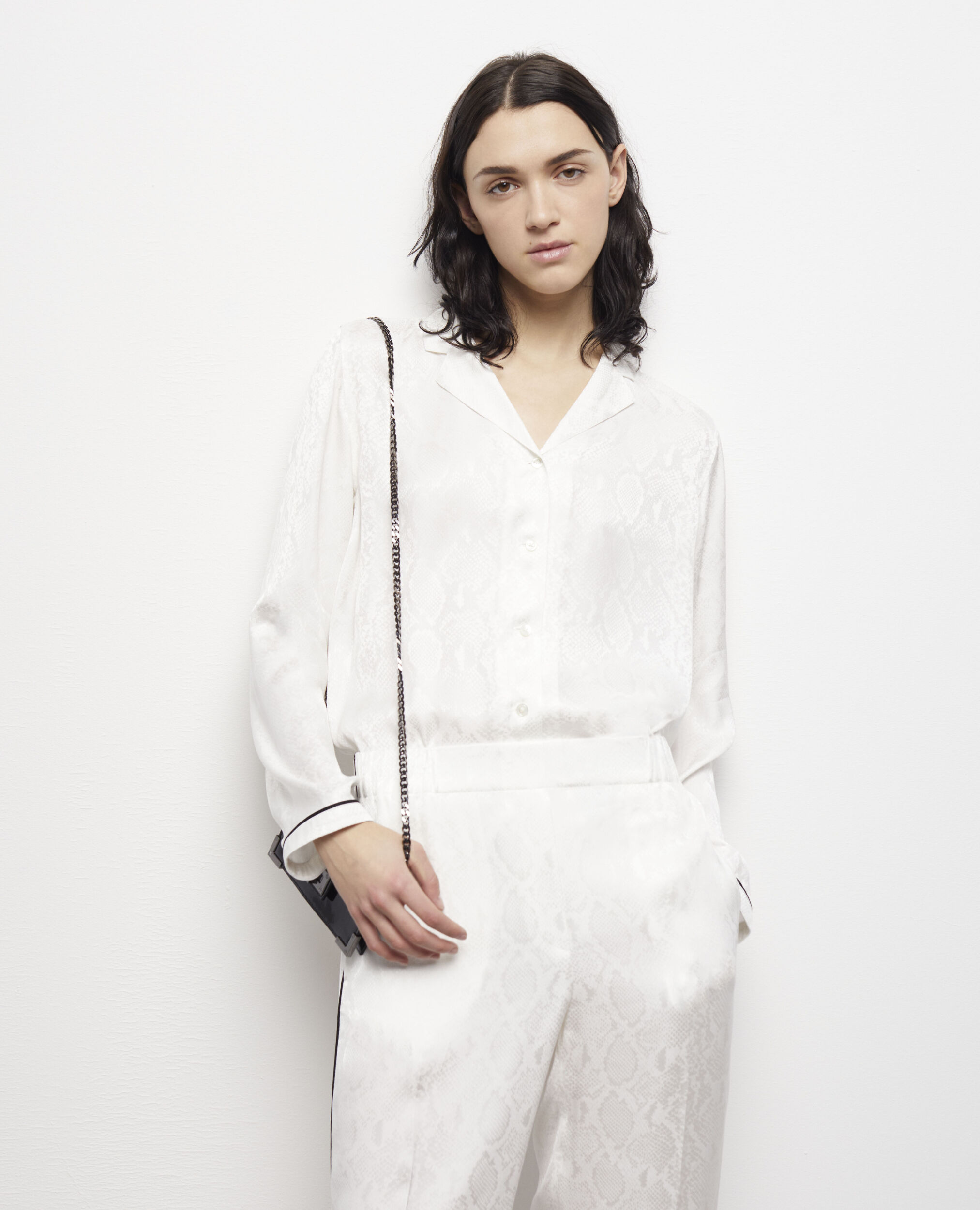 Snakeskin print white satin shirt WHITE