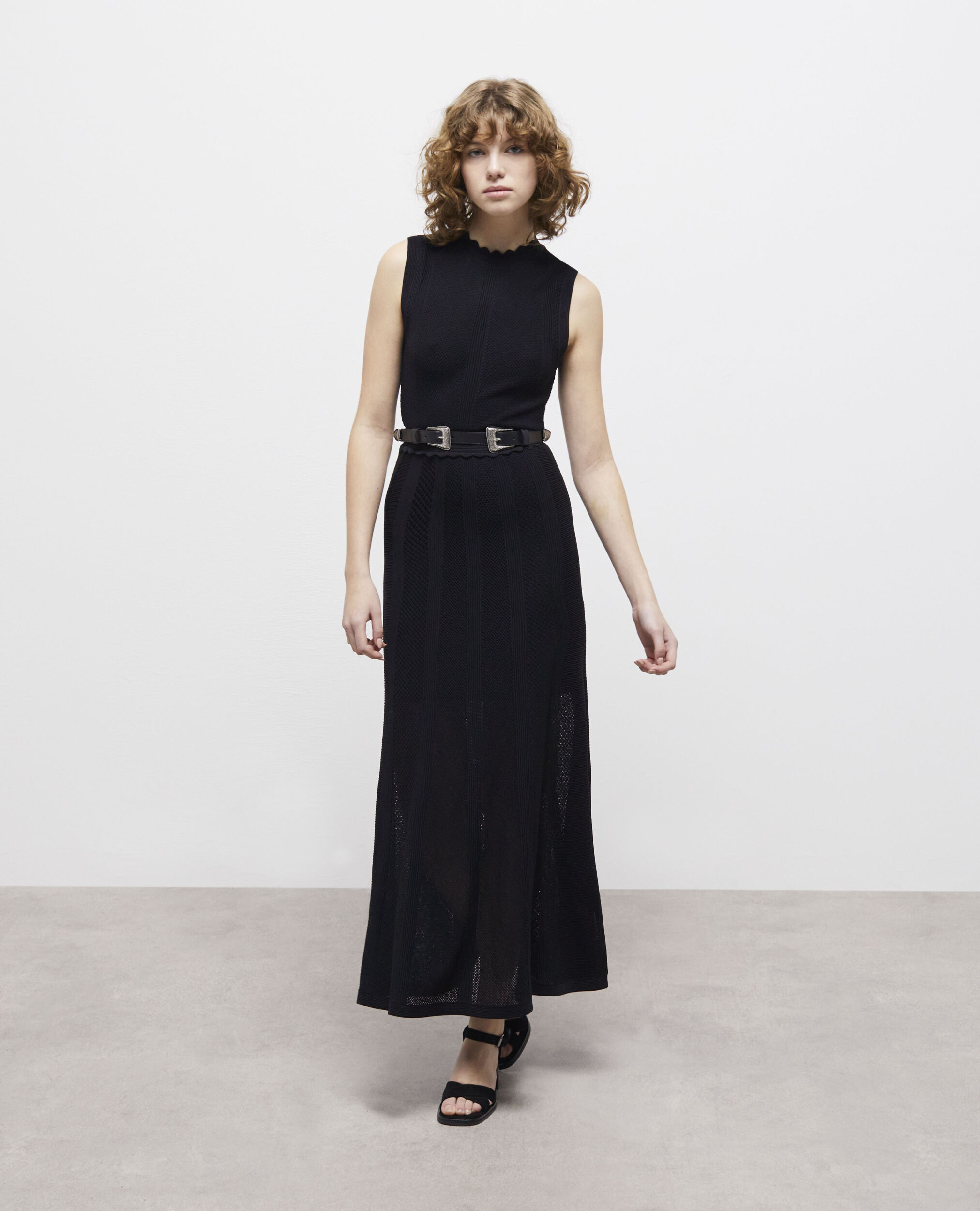 Black long mesh dress BLACK