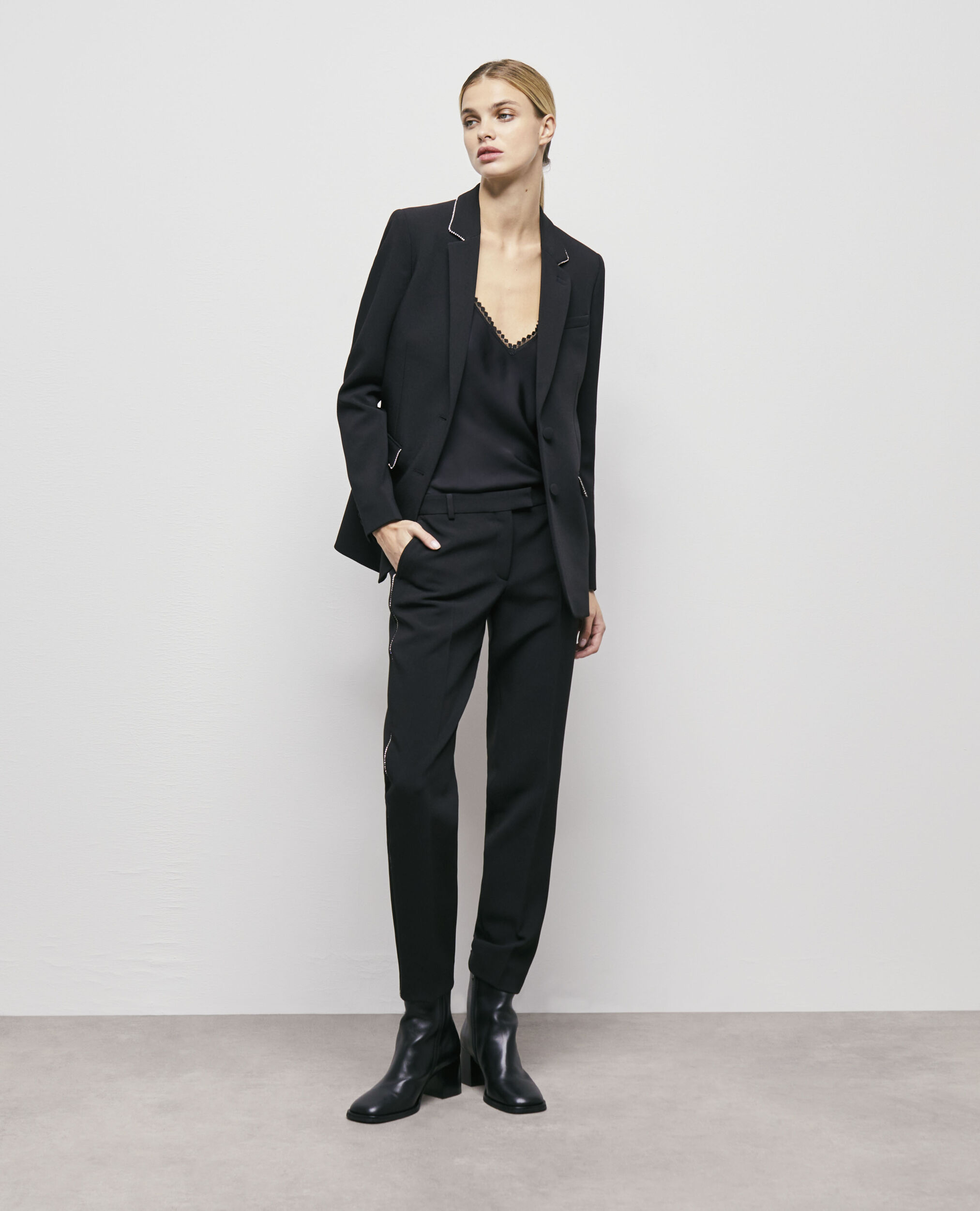 Black suit jacket with rhinestone details BLACK