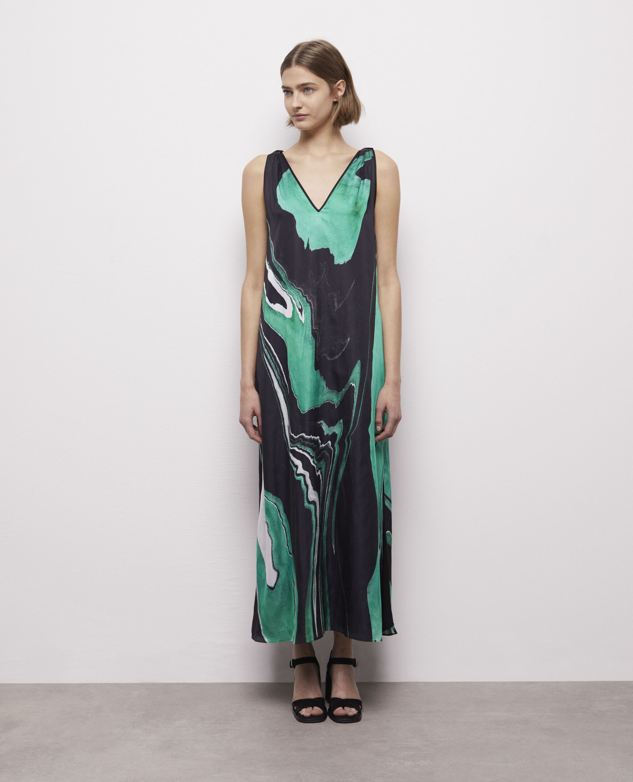 Printed long dress BLACK / GREEN