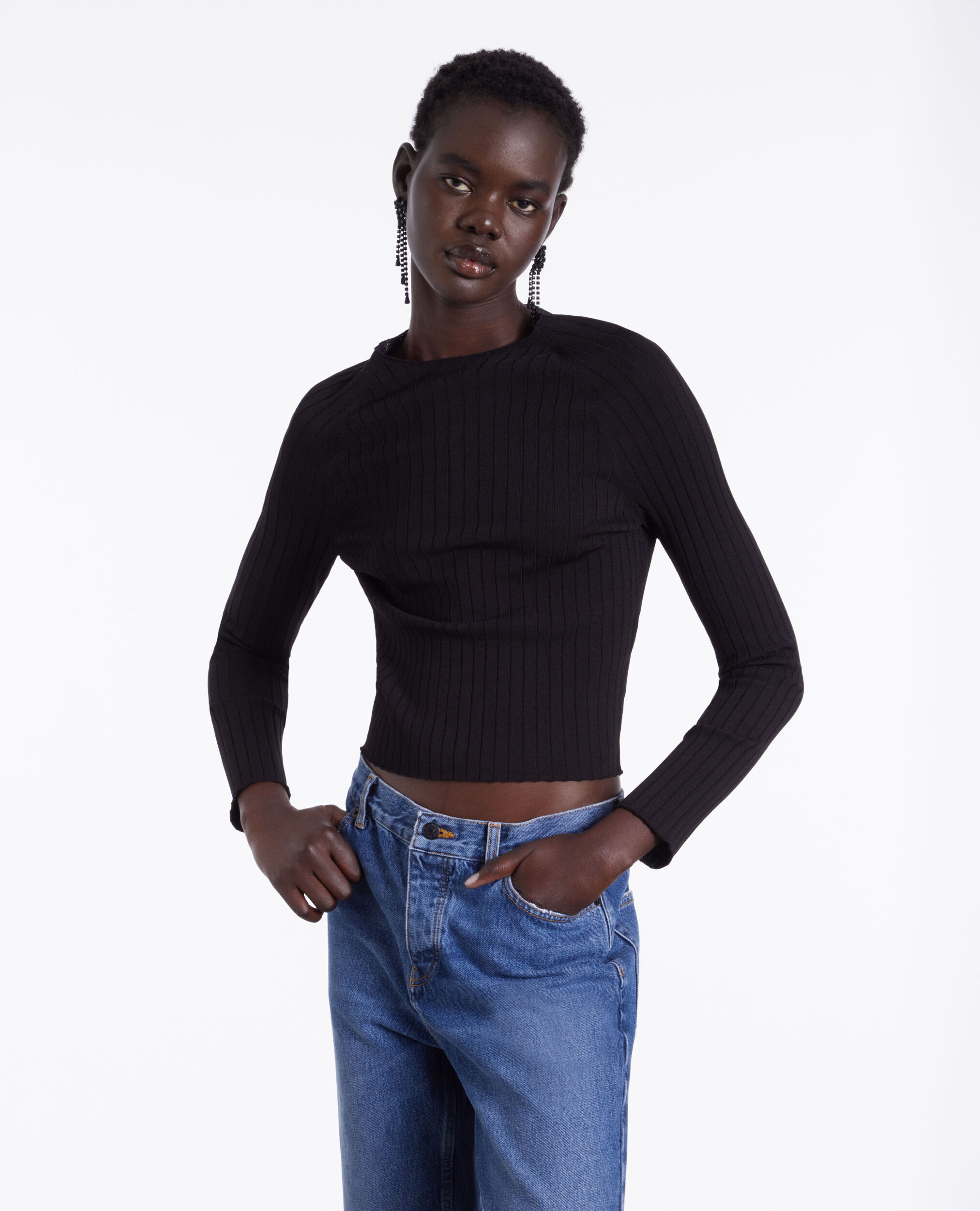 Black ribbed sweater BLACK