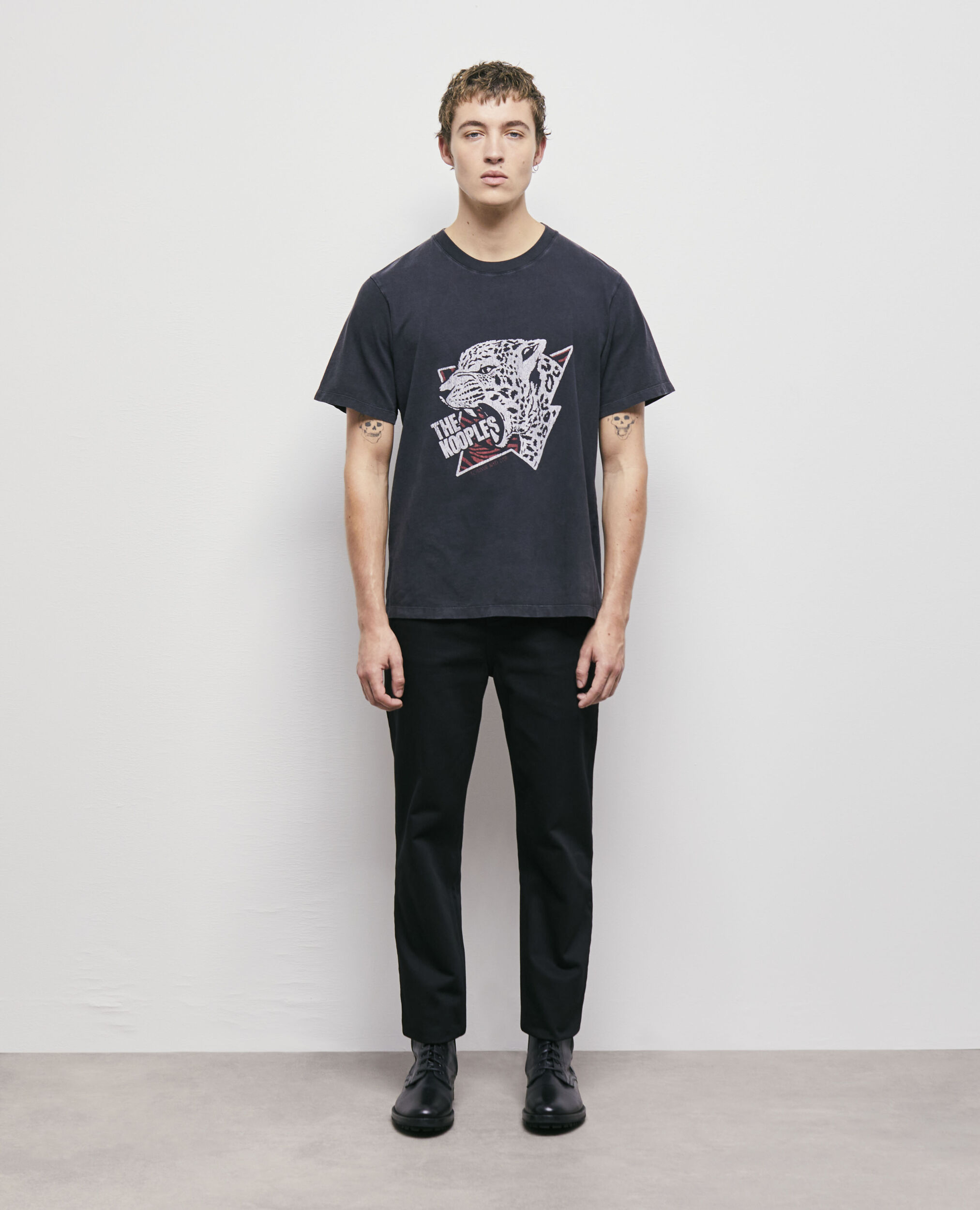 Men's tiger screen print t-shirt BLACK WASHED