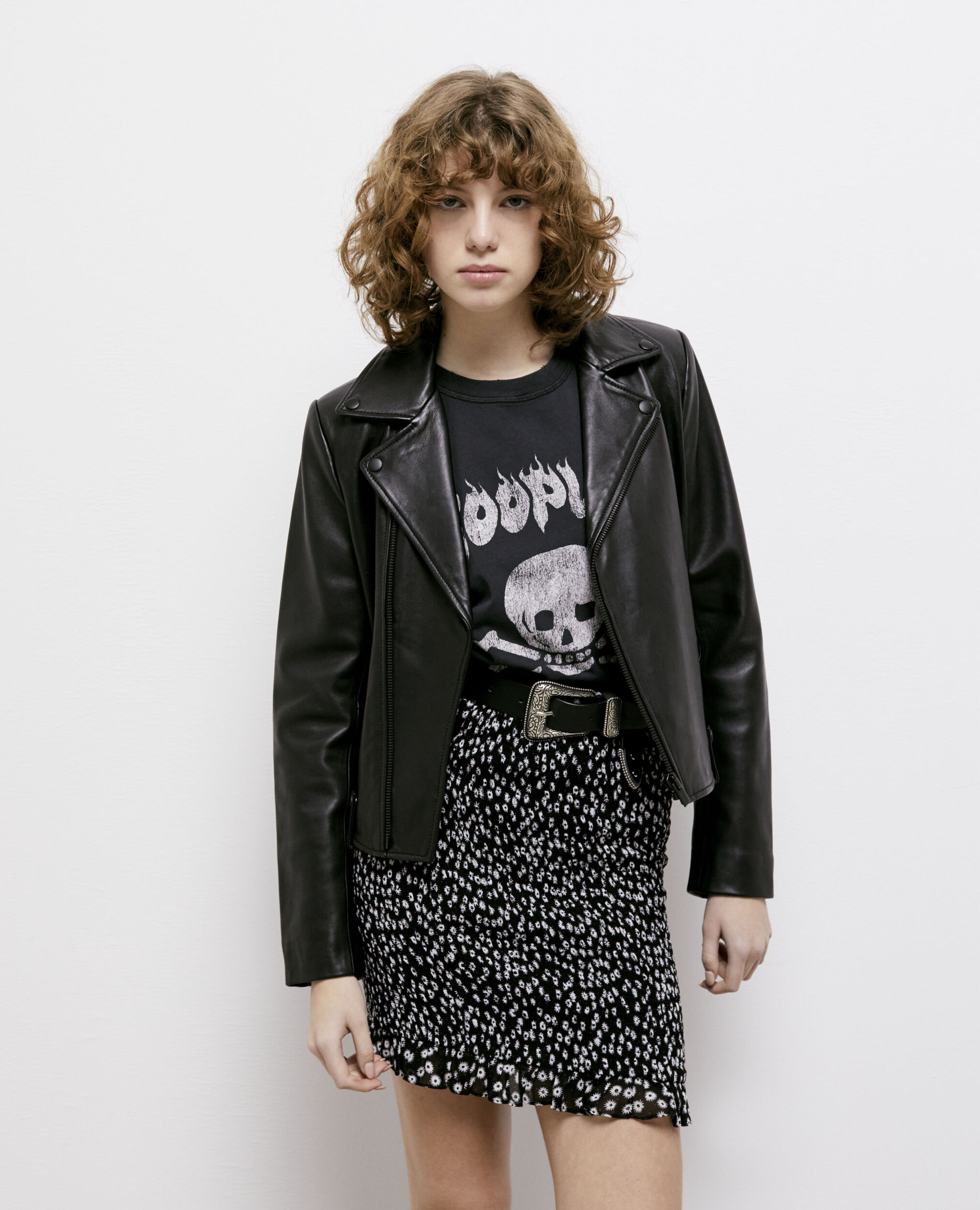 Short printed skirt BLACK WHITE