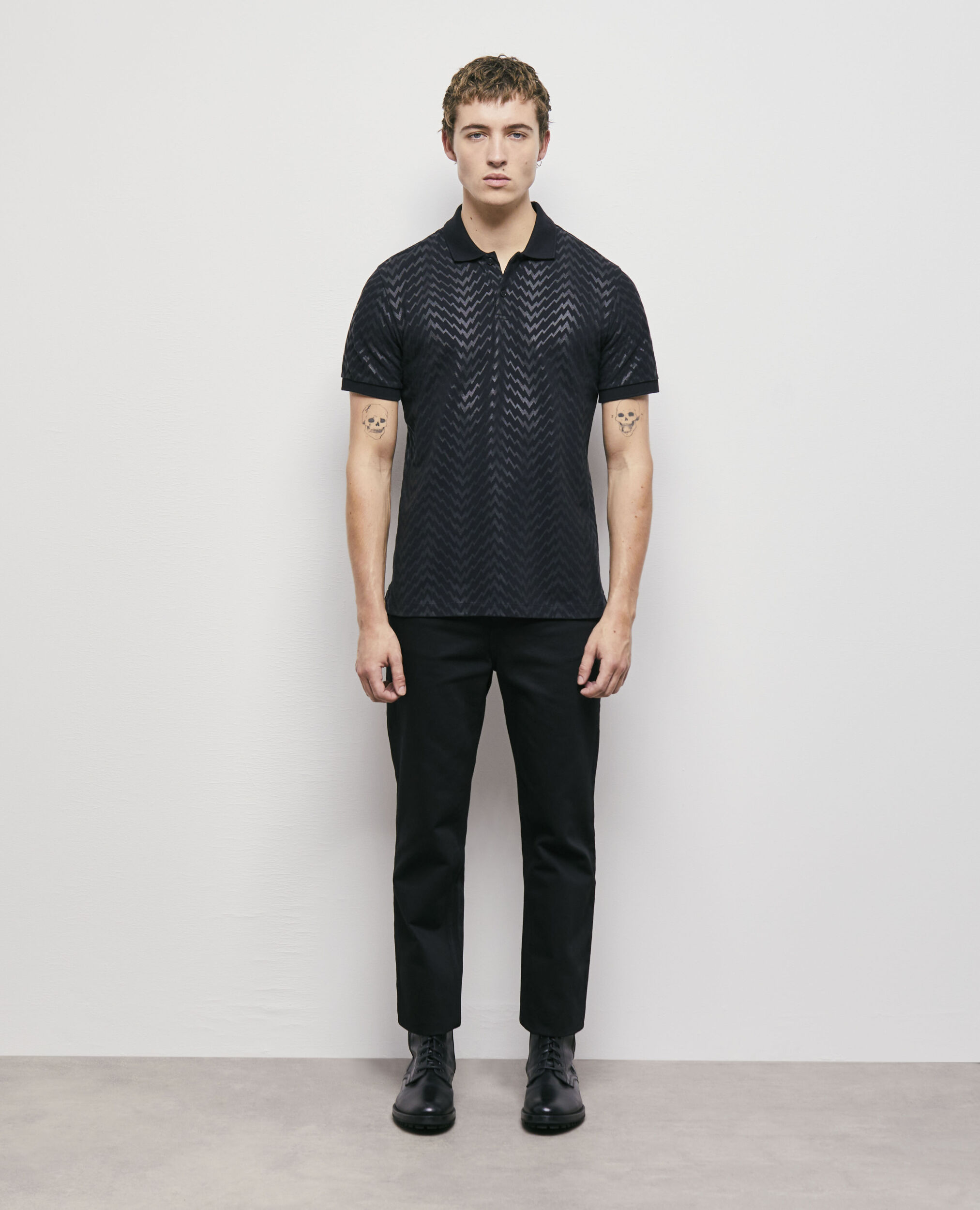 Black printed polo shirt BLACK