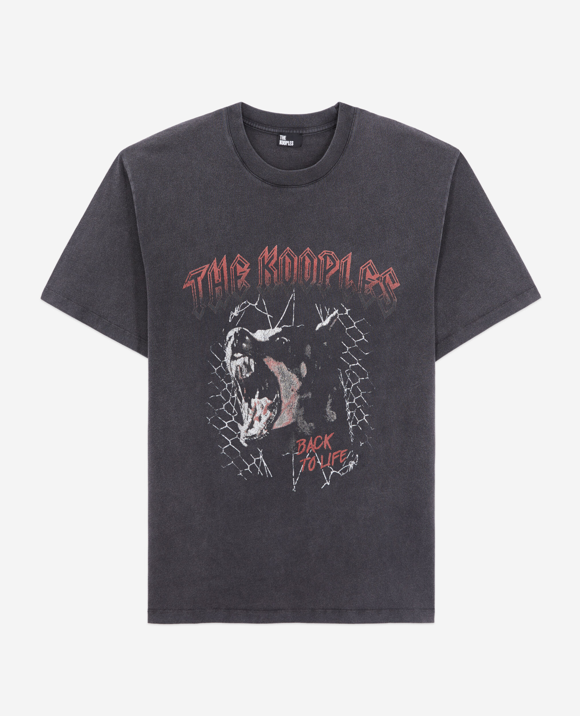Men's black t-shirt with barking dog serigraphy BLACK WASHED