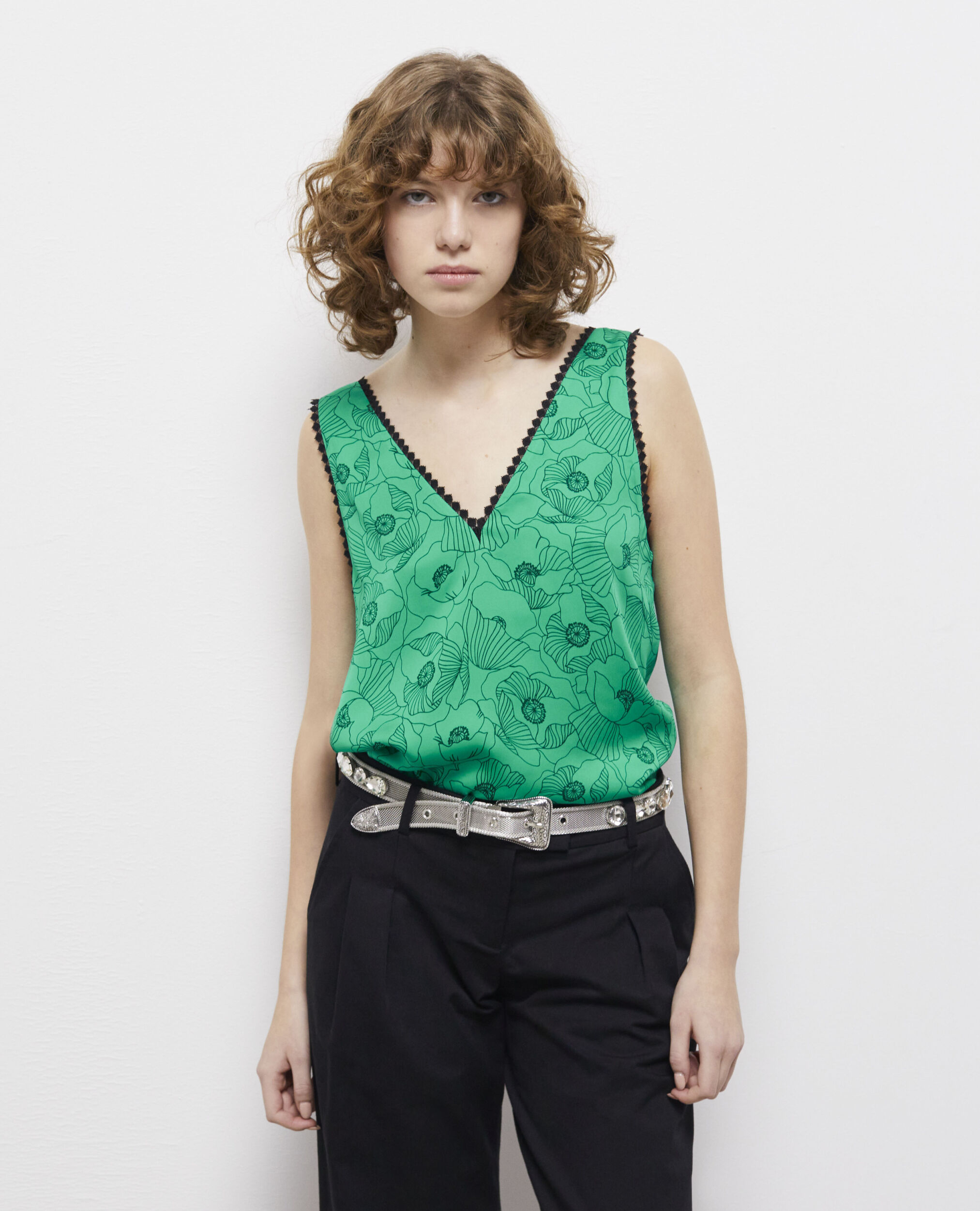 Printed top with lace details GREEN