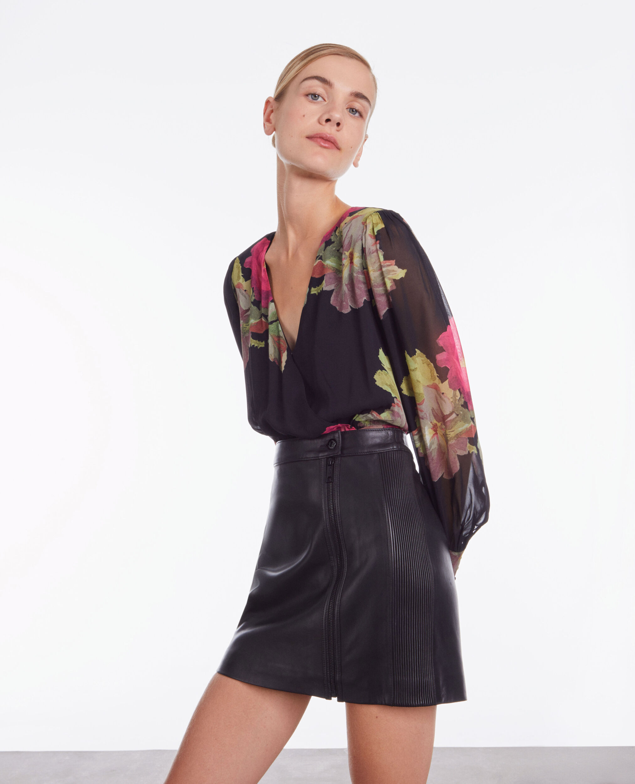 Printed crossover top PINK BLACK