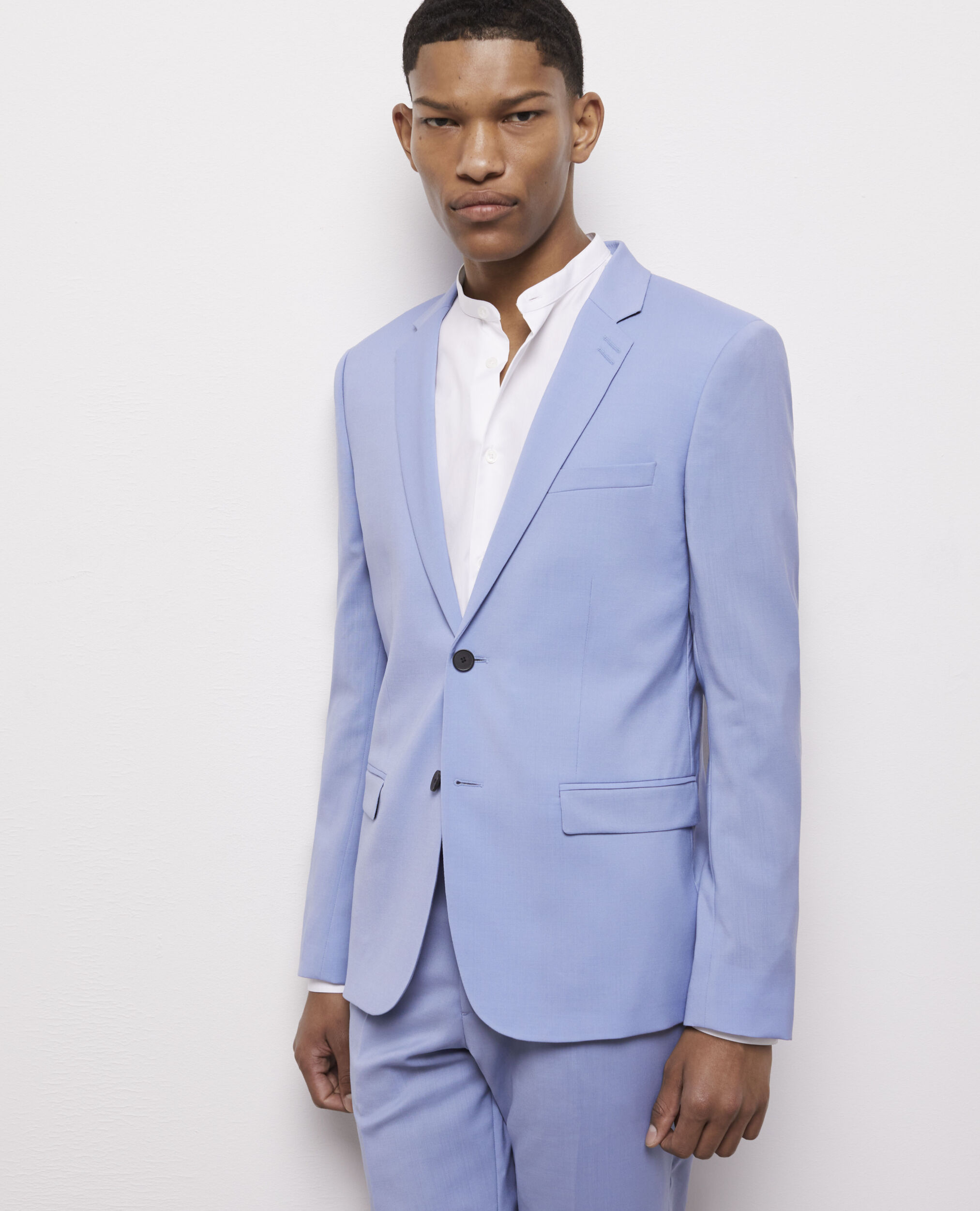 Blue end-on-end wool suit jacket LIGHT BLUE