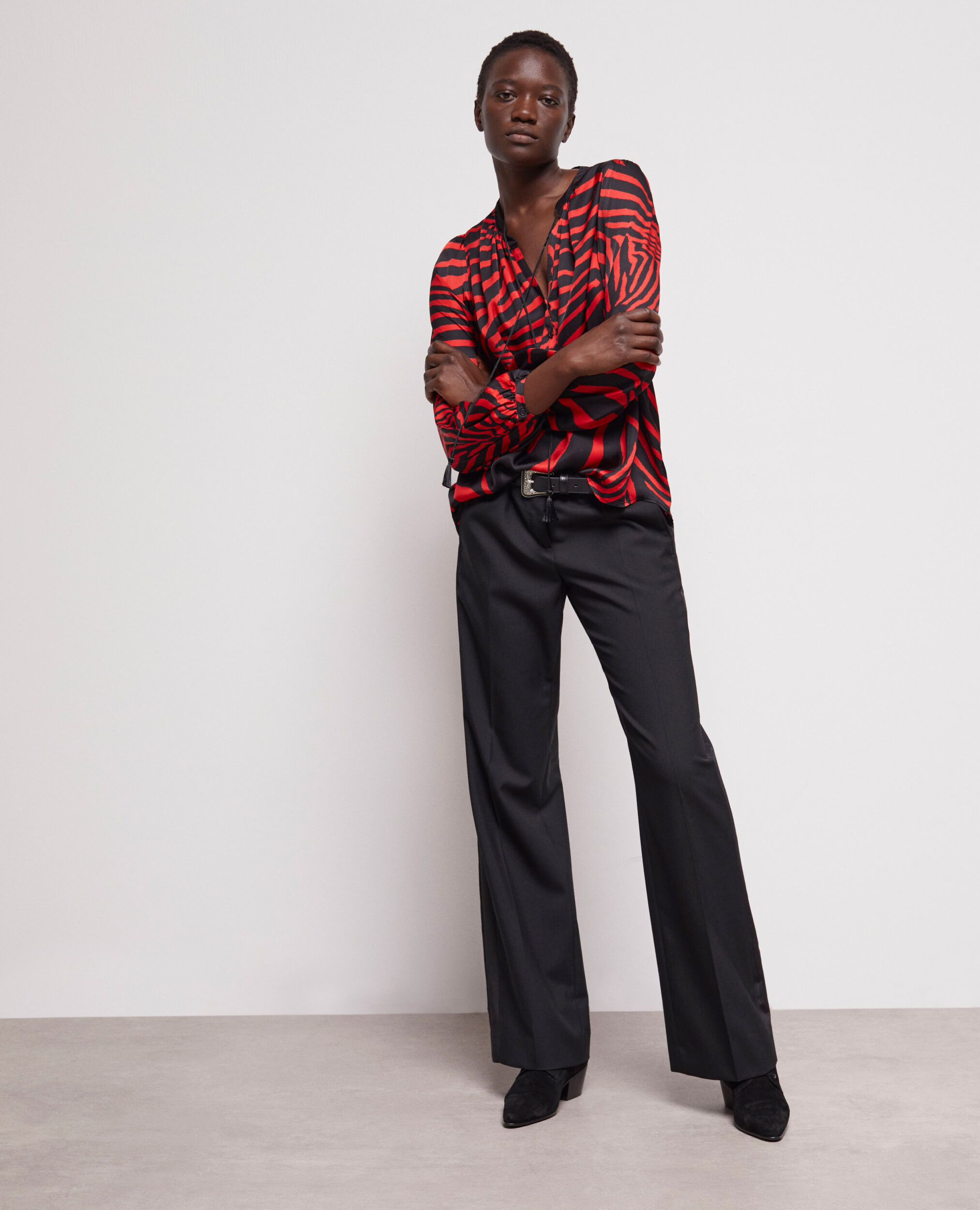 Red printed blouse BLACK - RED