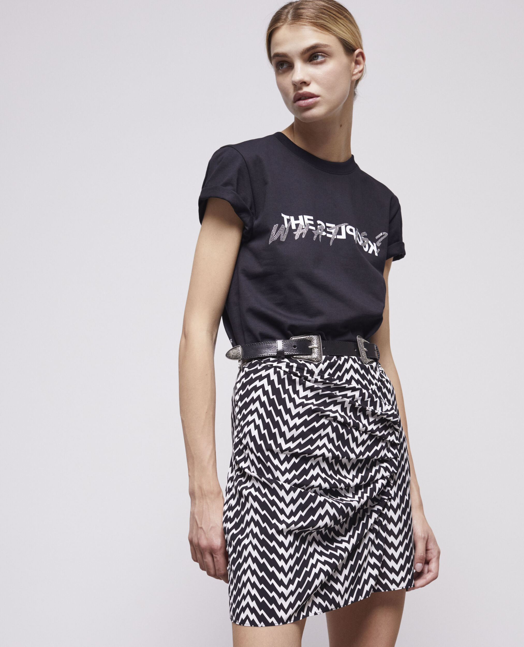 Short black draped skirt BLACK WHITE