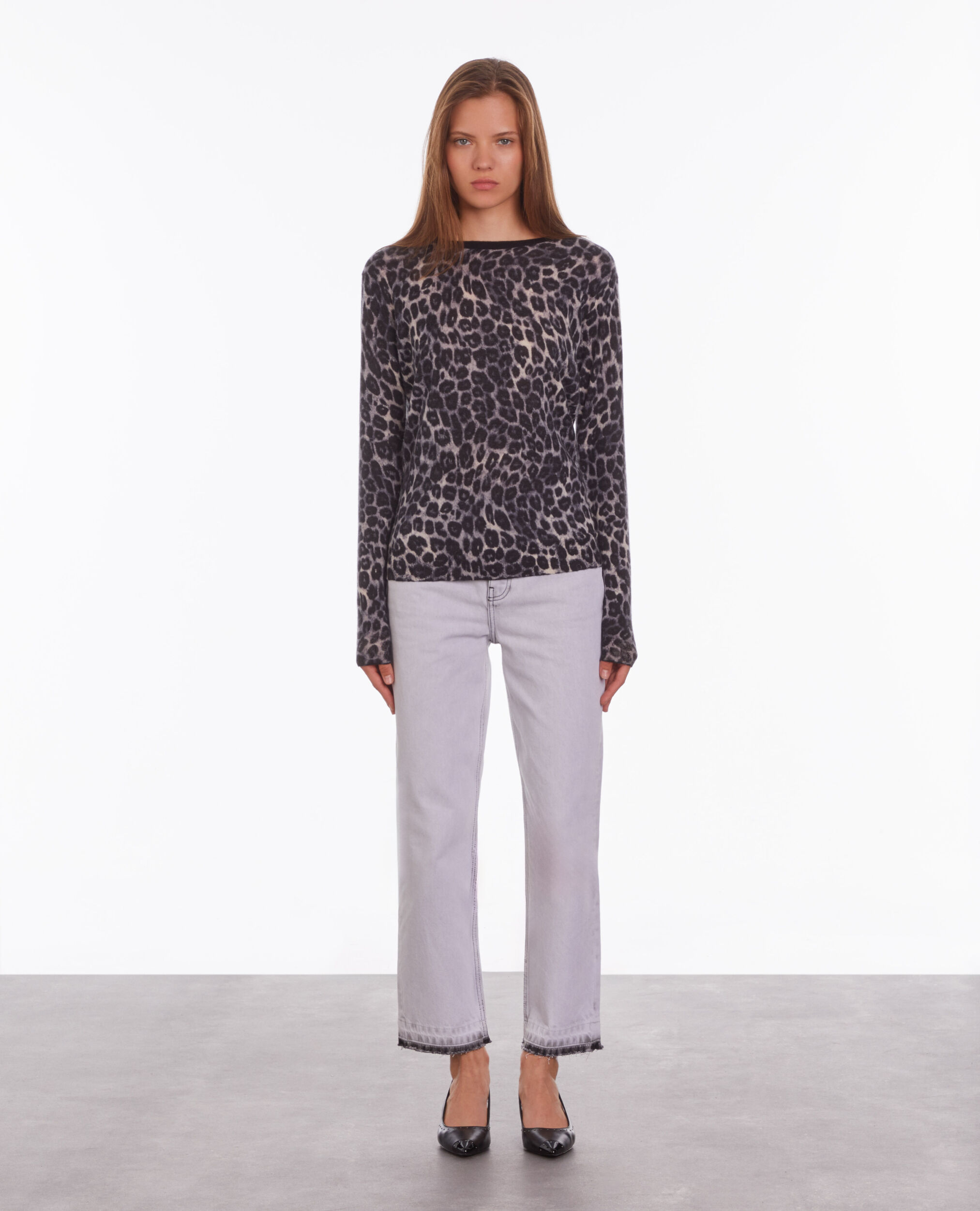 Printed cashmere sweater BLACK WHITE LEOPARD