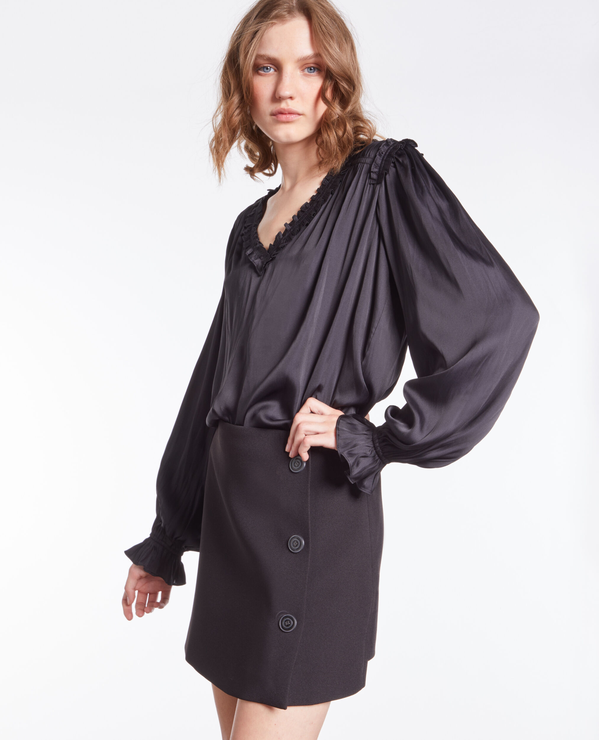 Black top with shirring BLACK