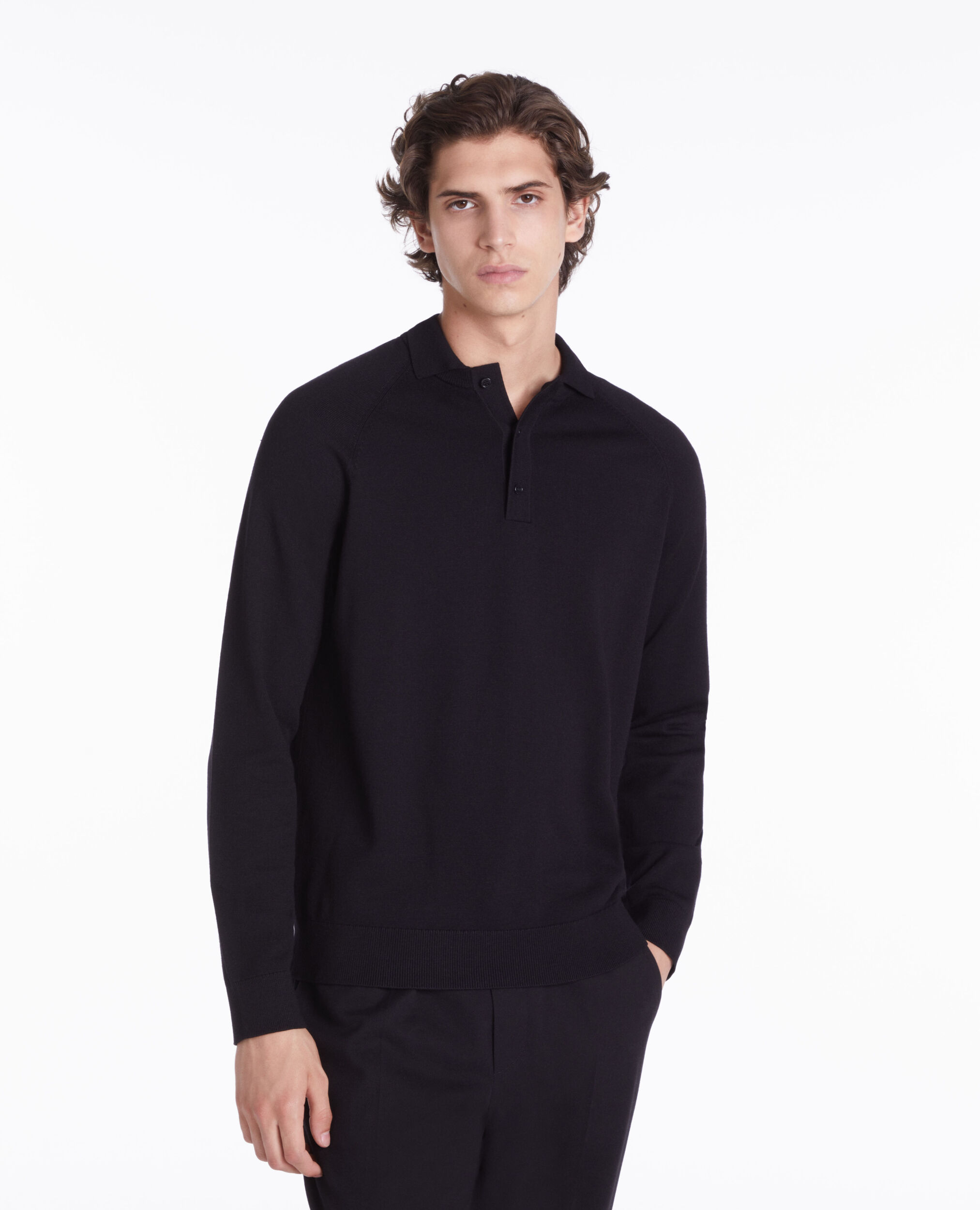 Black knit polo t-shirt BLACK