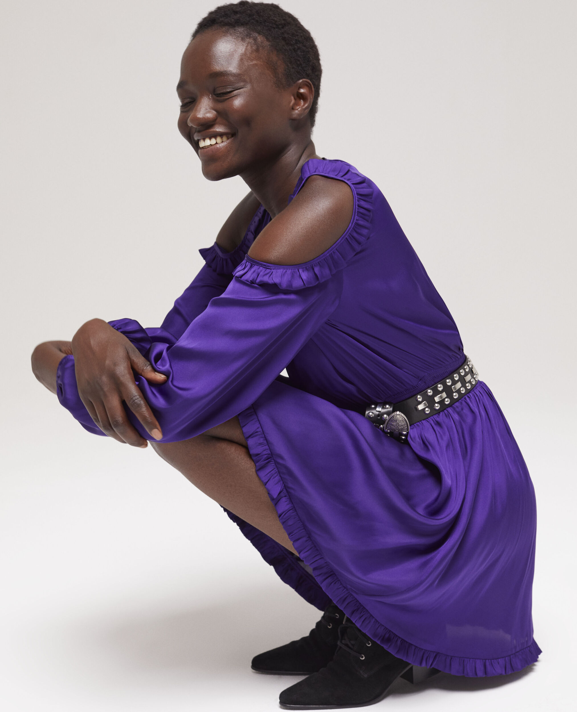 Short purple dress with ruffles PURPLE