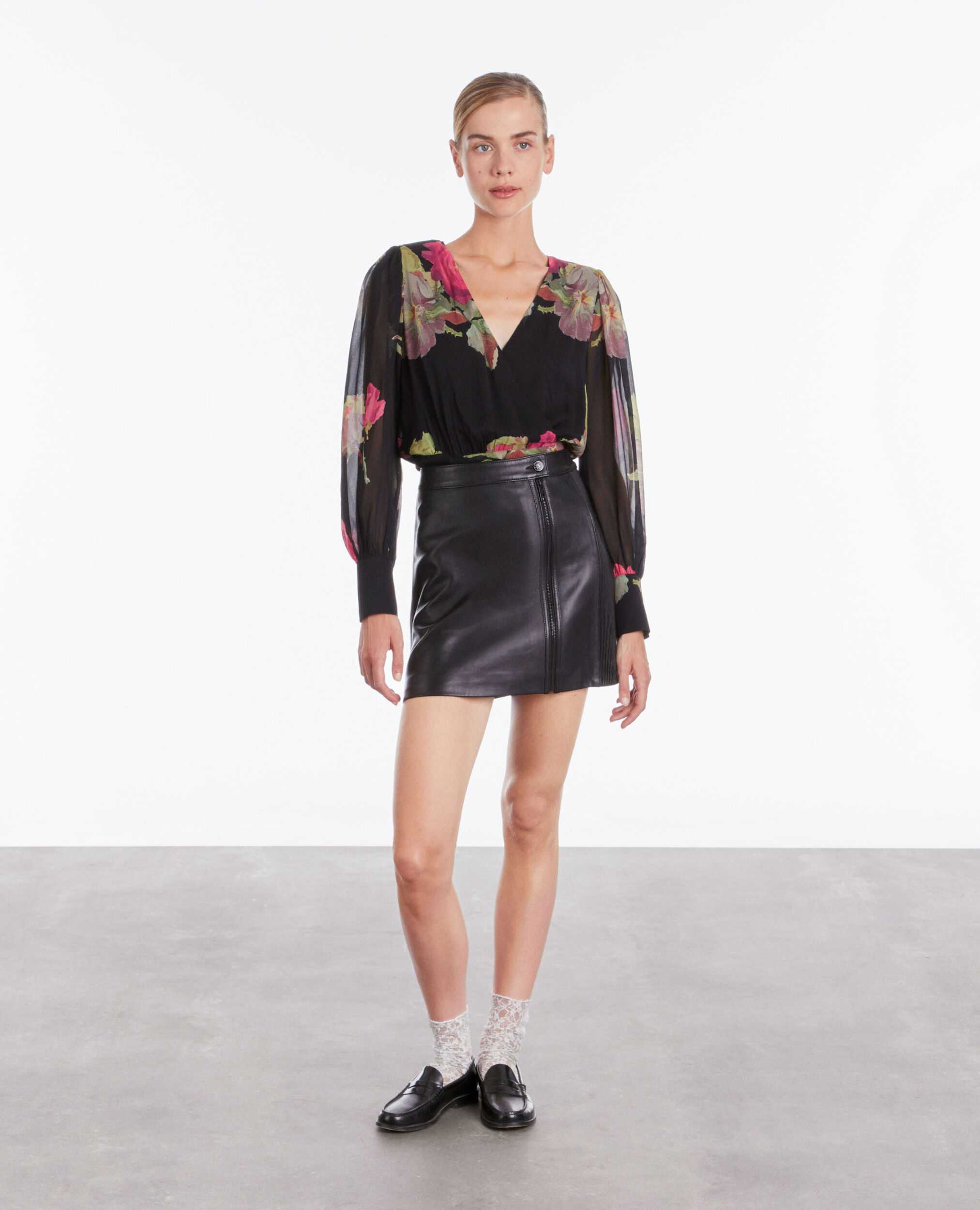 Printed crossover top PINK BLACK