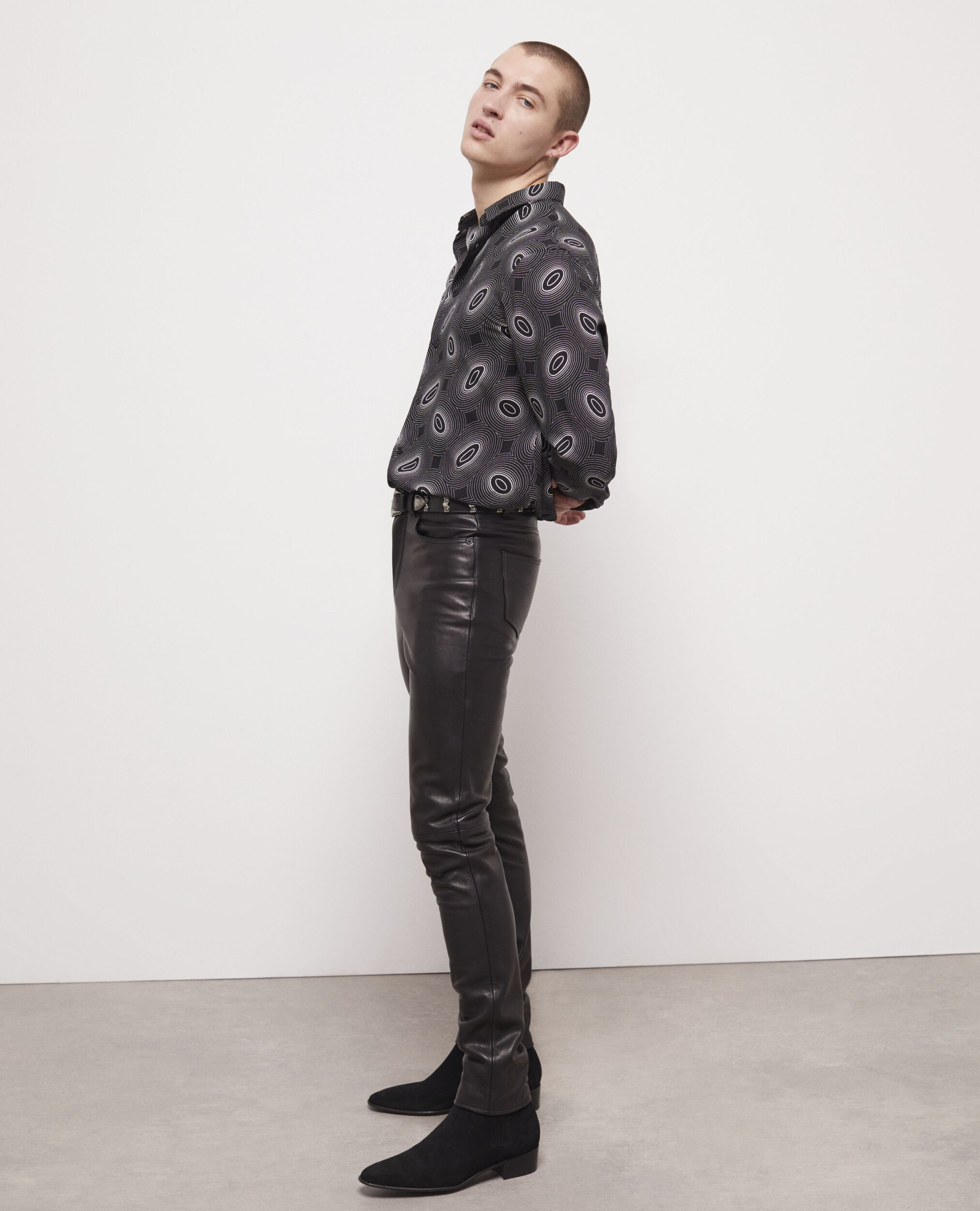 Black leather slim-fit pants BLACK