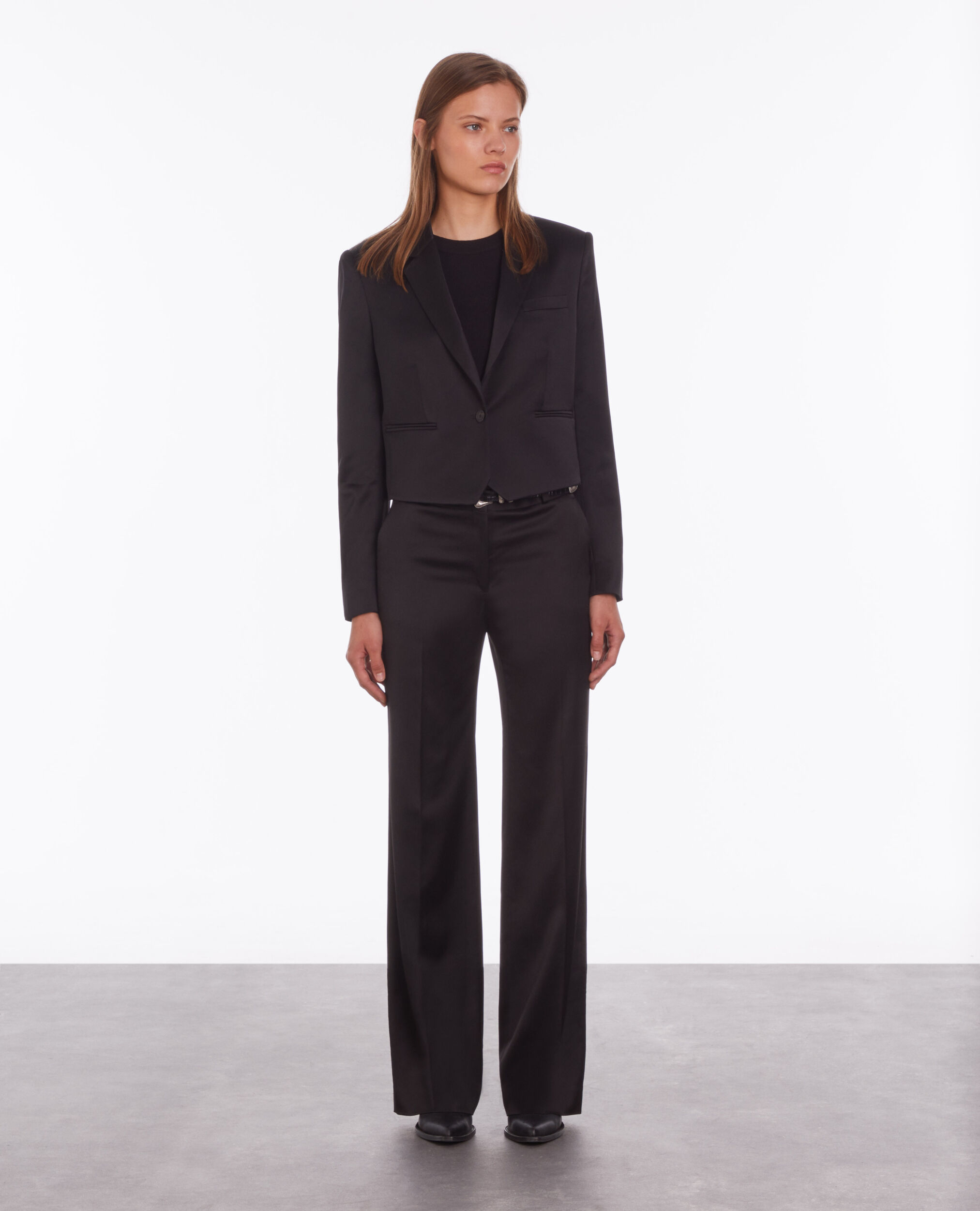 Short black satin blazer BLACK