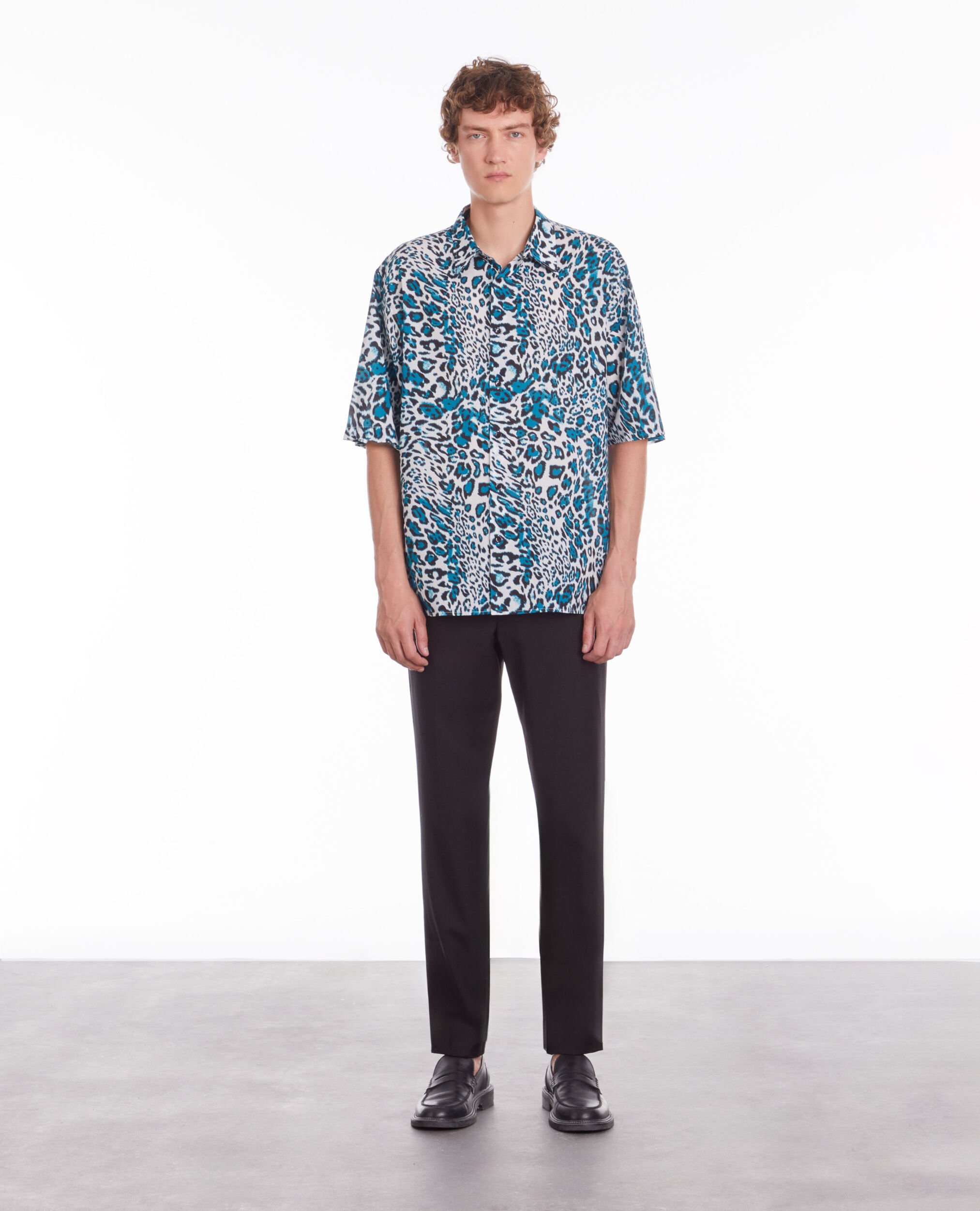 Printed cotton short sleeved shirt BLUE WHITE