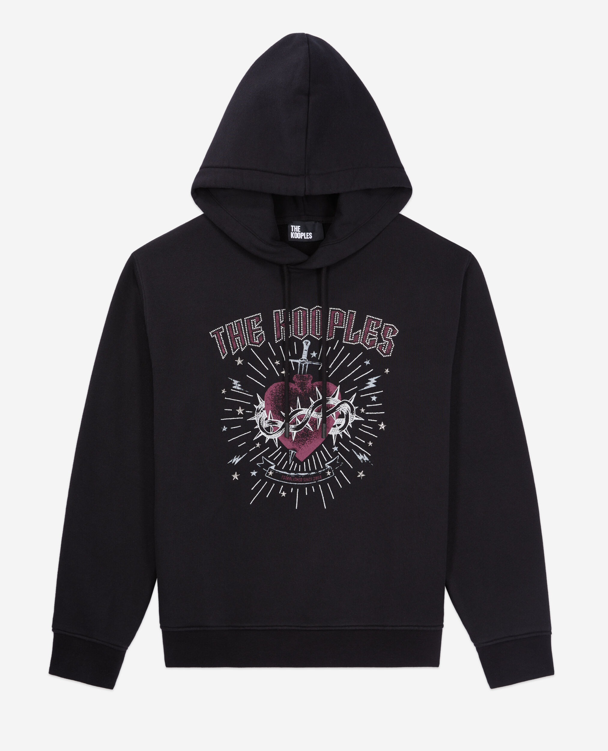 Black hoodie with Dagger through heart serigraphy BLACK WASHED