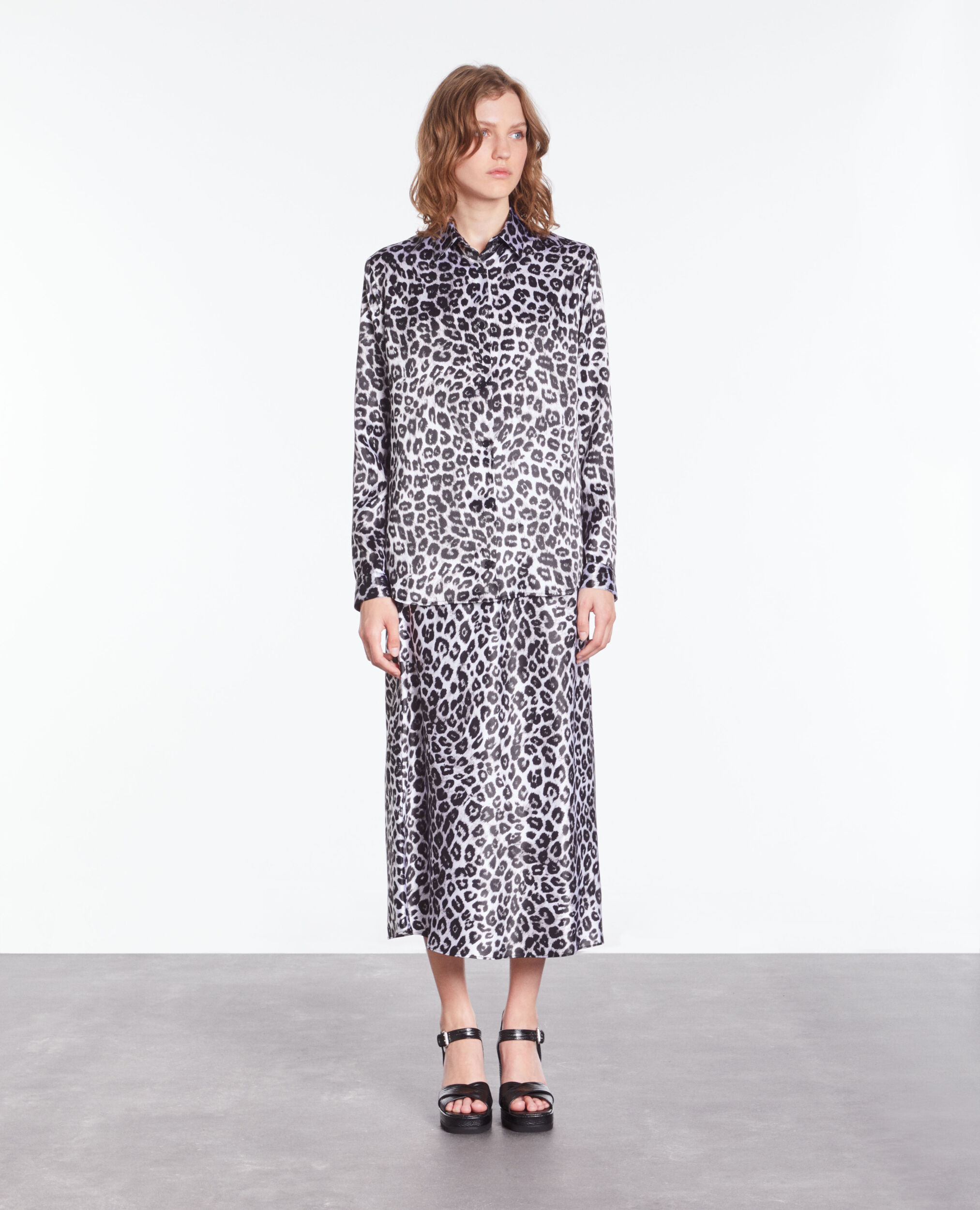 Printed silk shirt BLACK WHITE LEOPARD