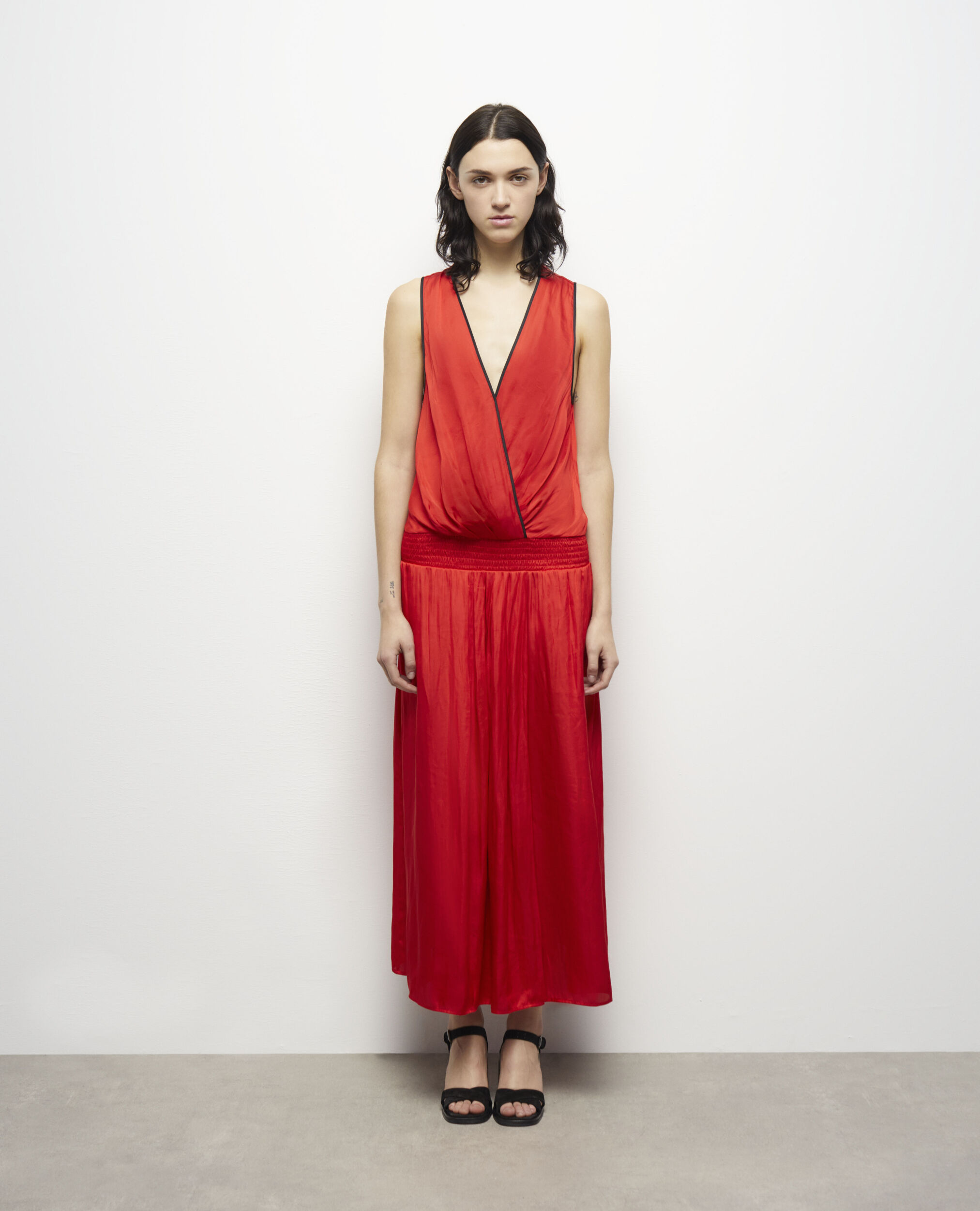 Long red satin dress RED