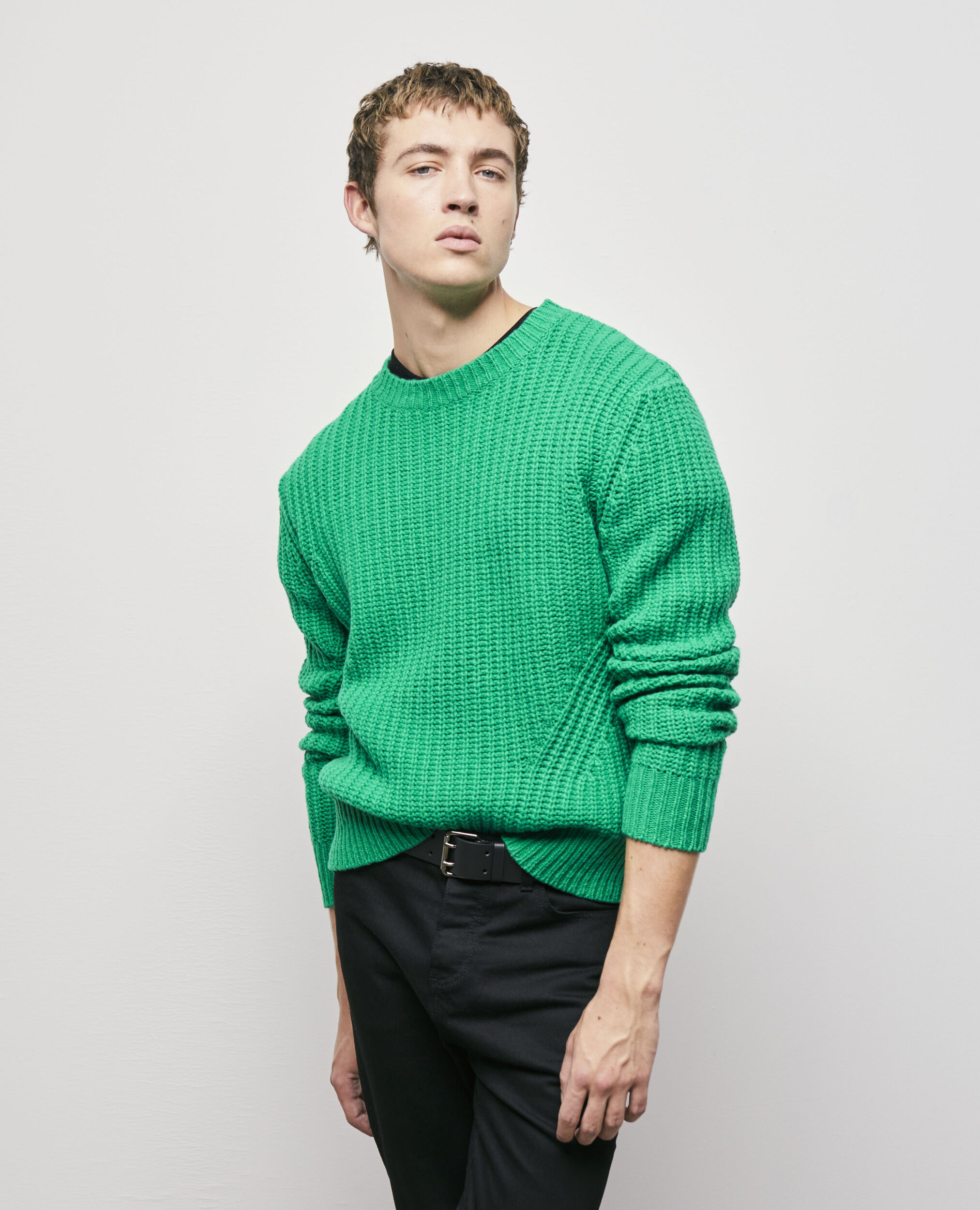 Green knit sweater GREEN