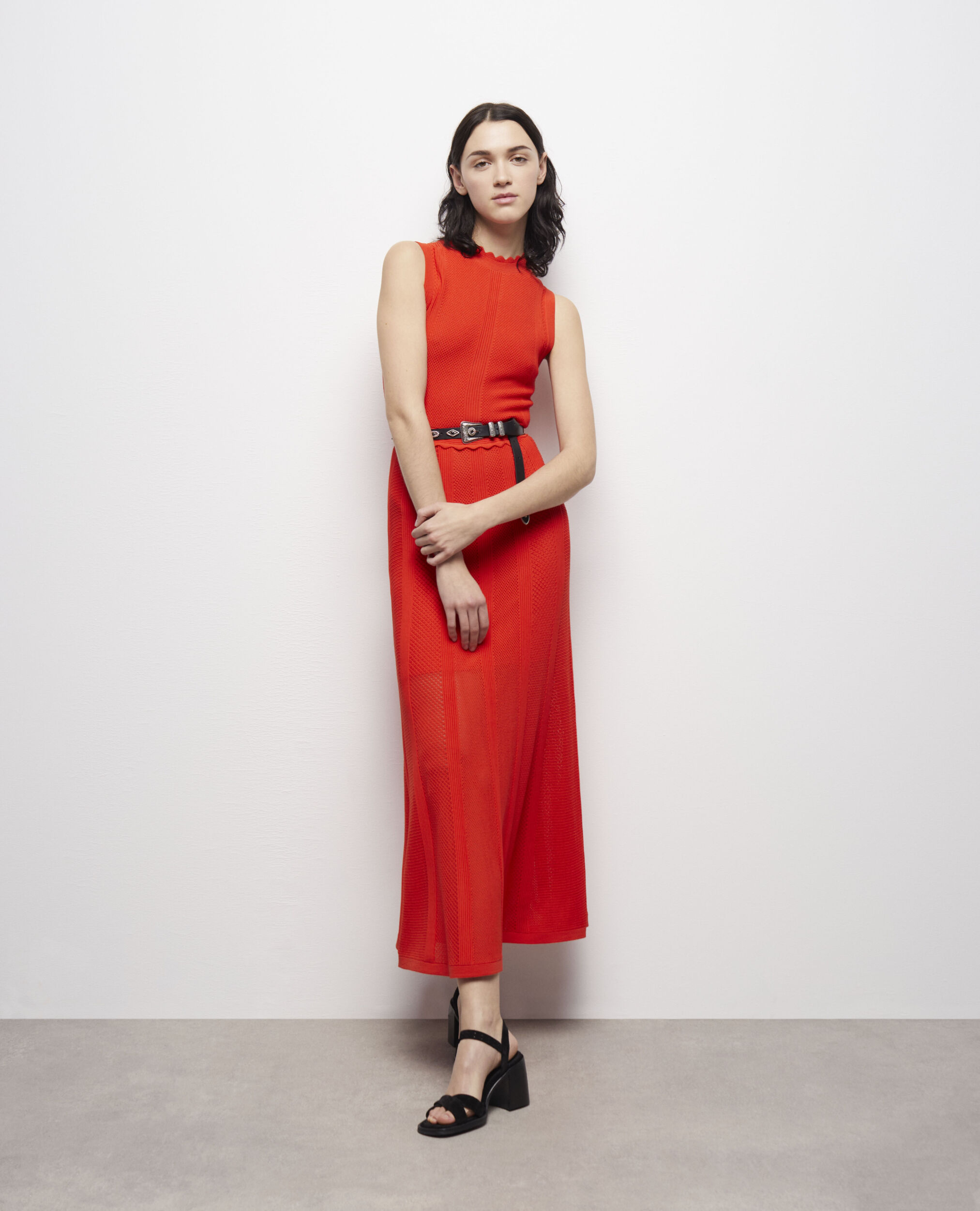 Long orange knit dress PUMPKIN