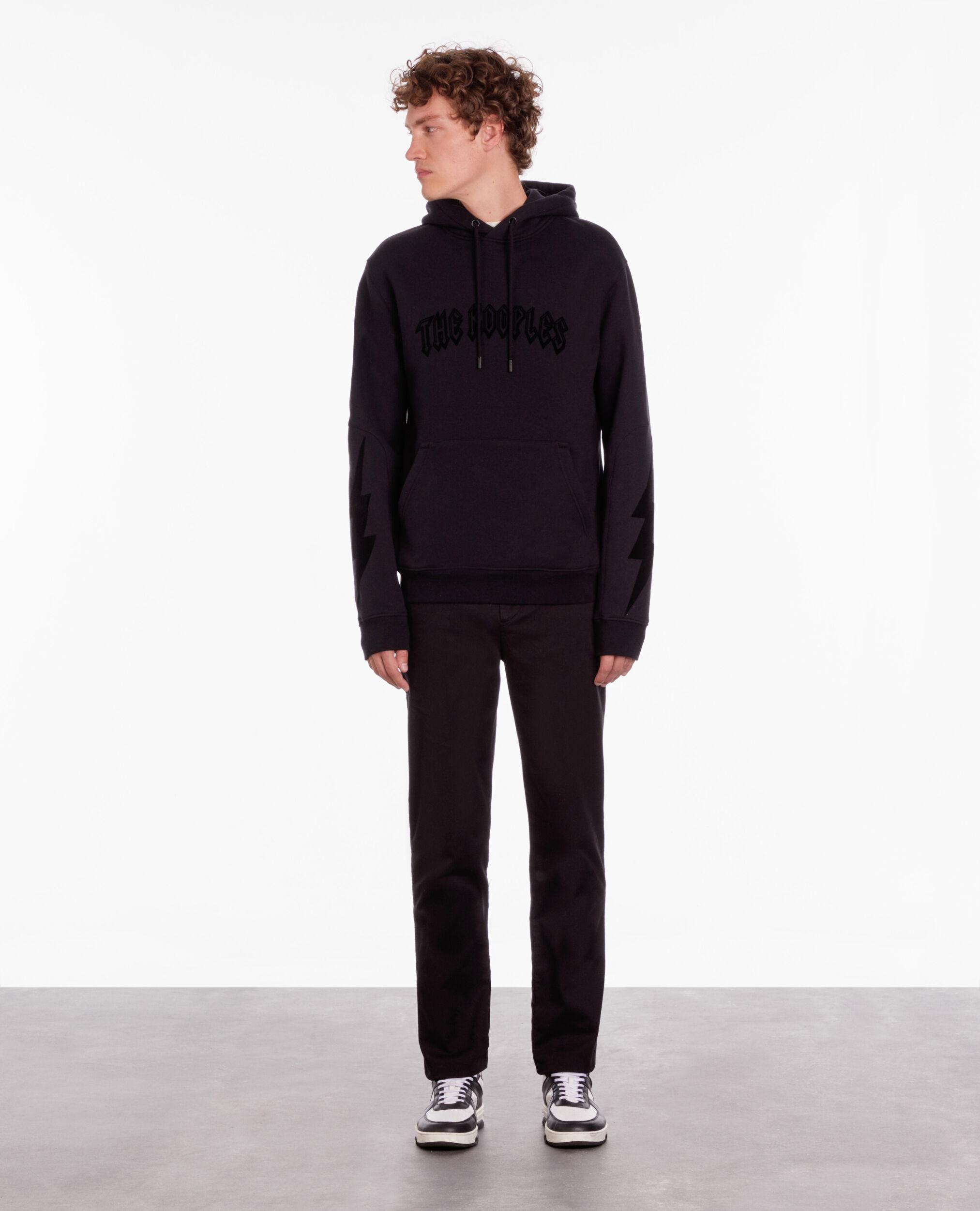 Black hoodie with flocking BLACK