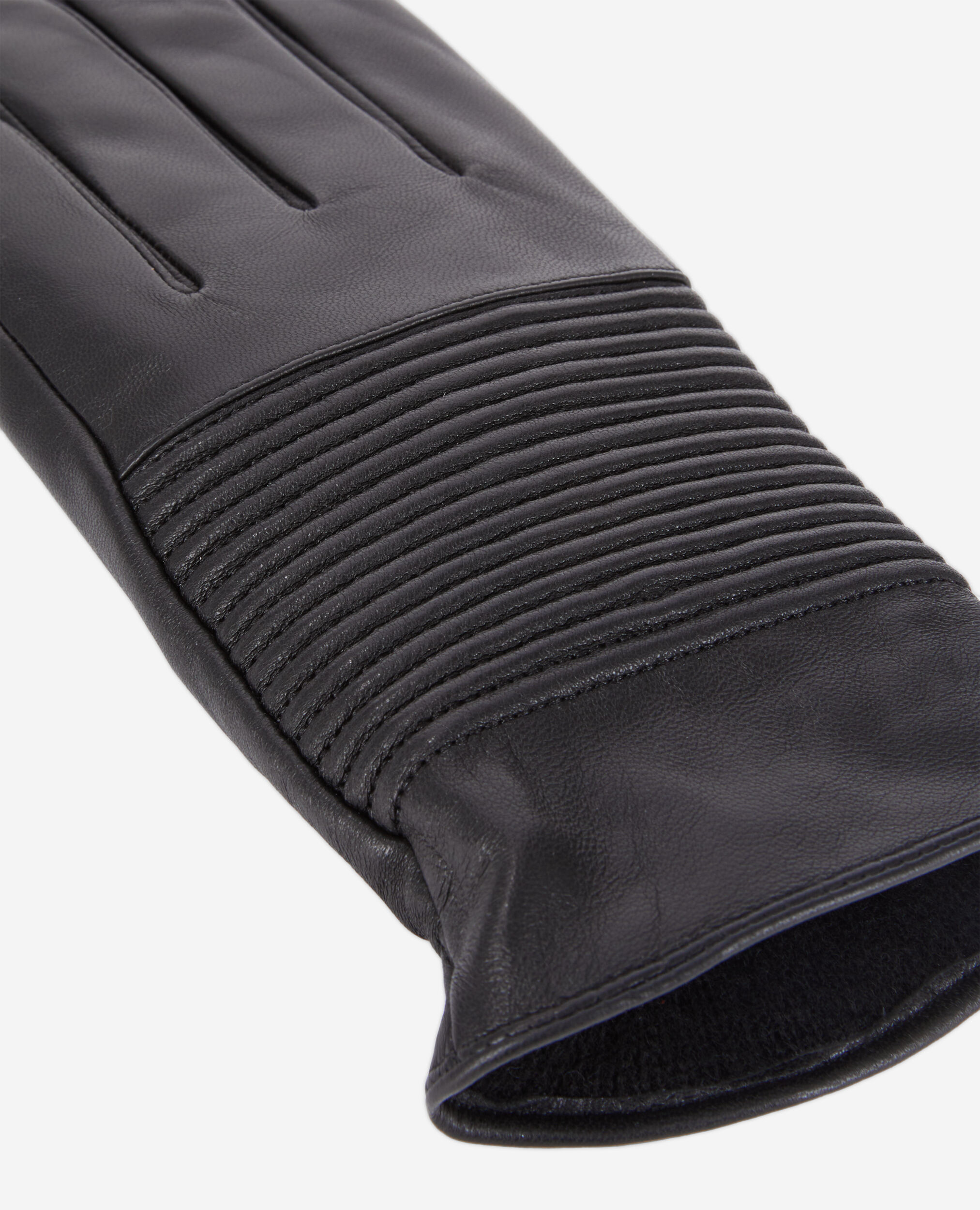 Men's black leather gloves with ribbing BLACK