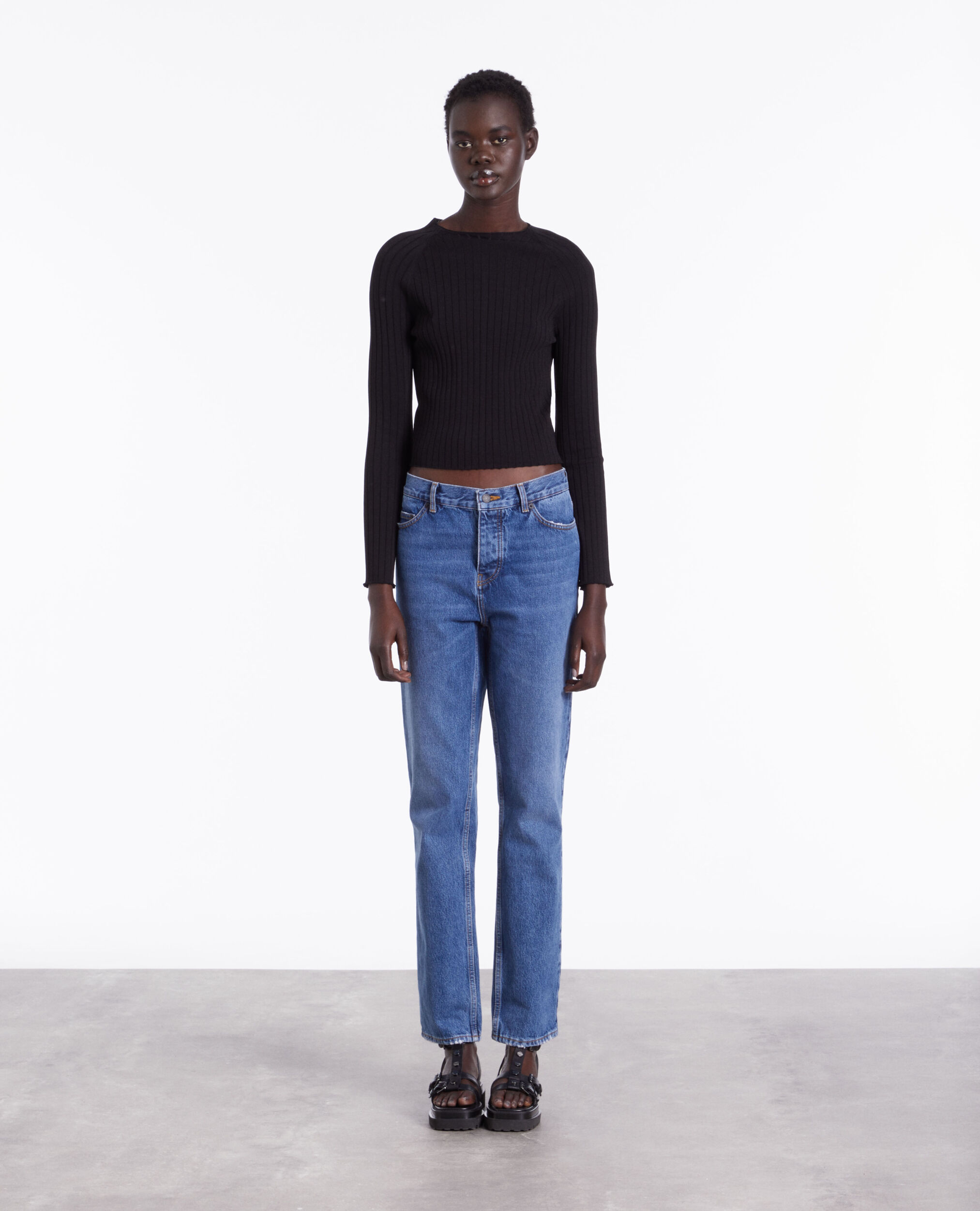 Black ribbed sweater BLACK