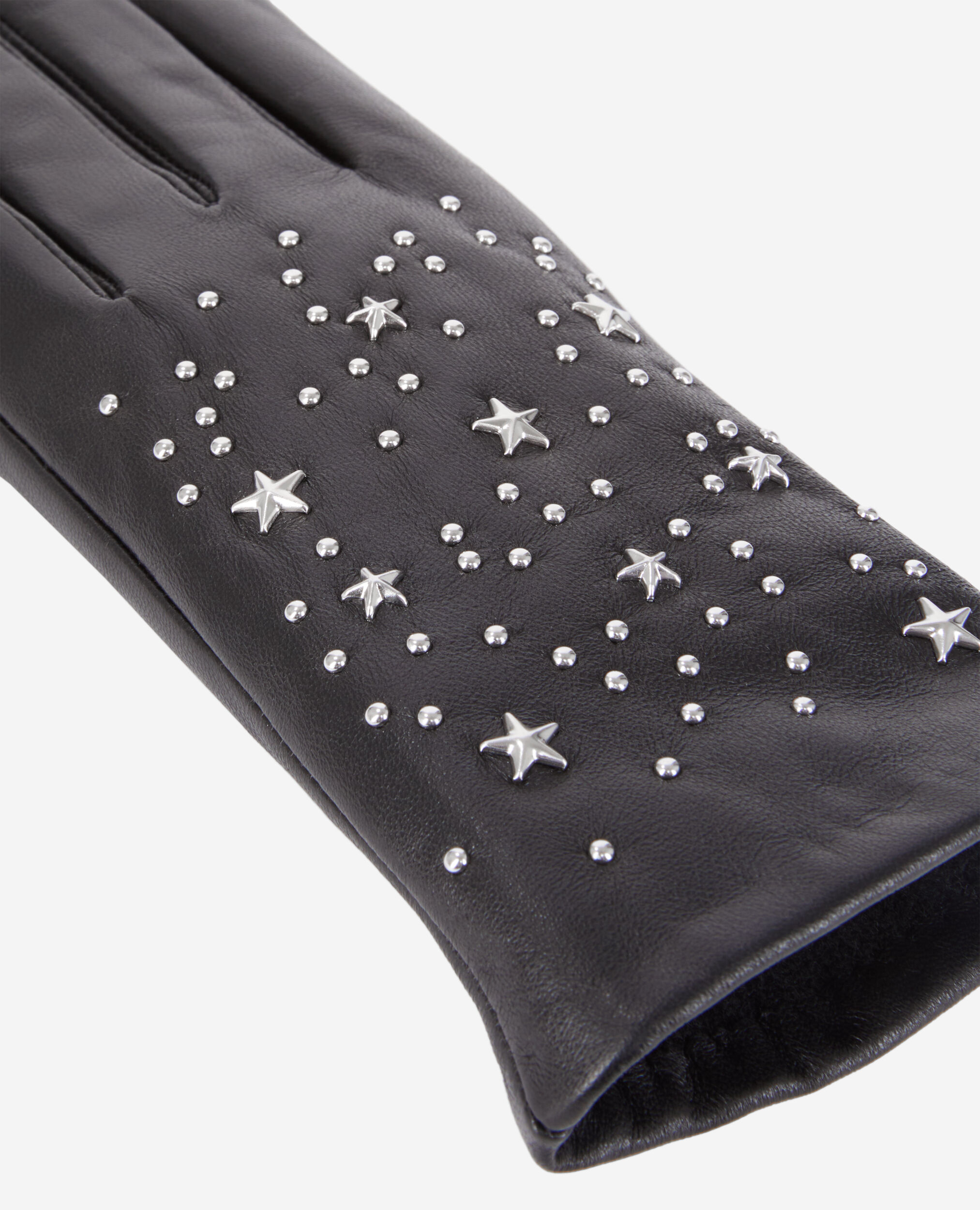 Women's black leather gloves with stars BLACK