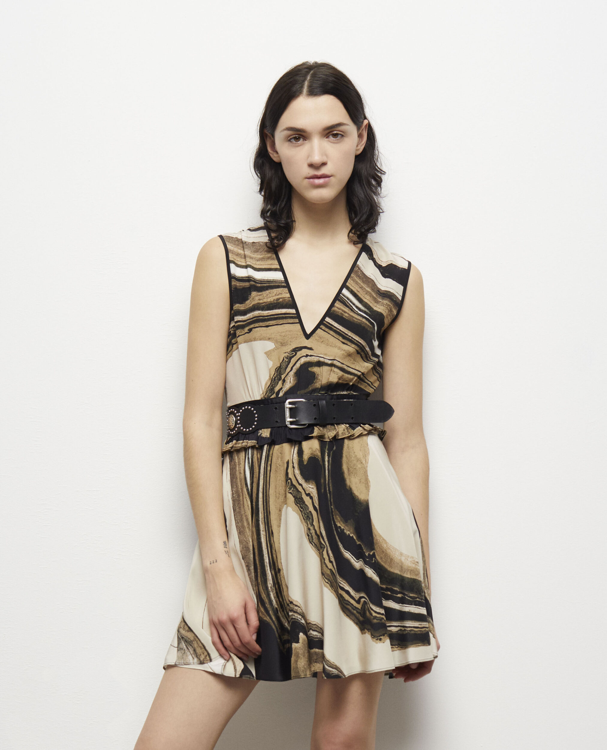 Short printed dress BEIGE-BROWN