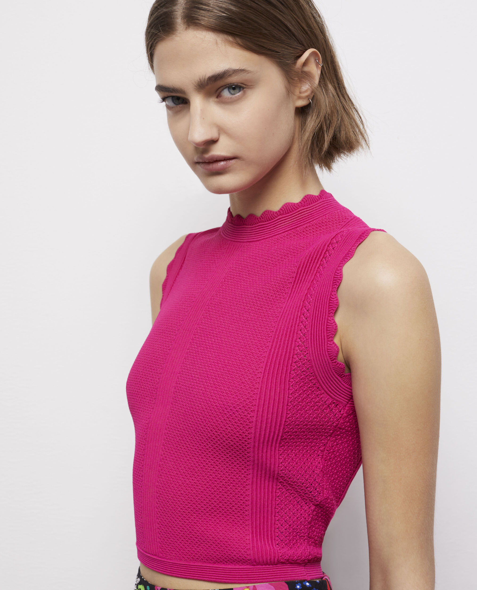 Pink openwork short knit top PINK